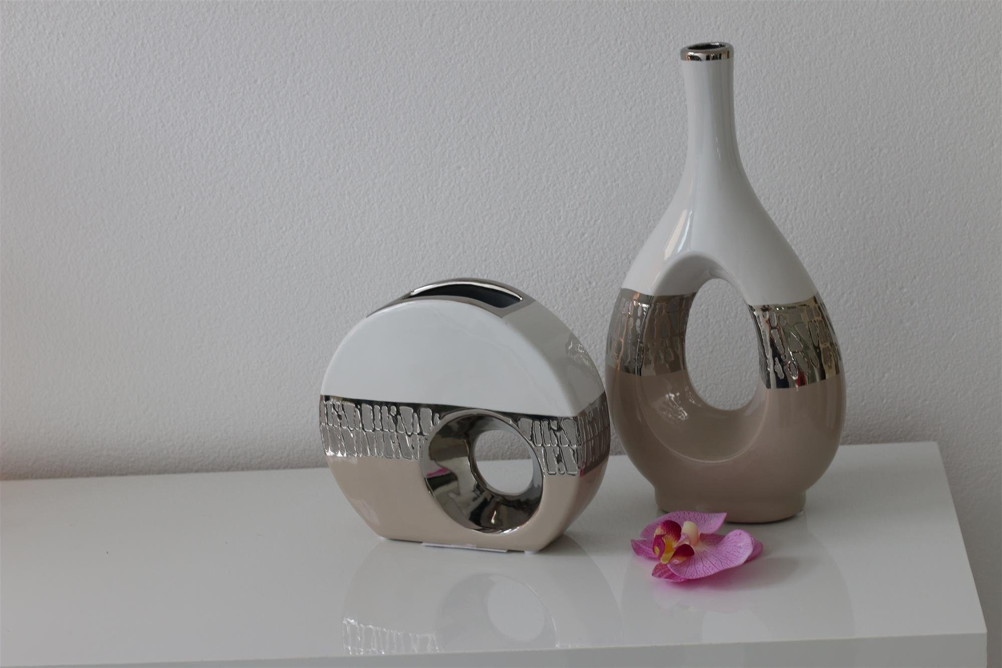 Vase Dekohelden24 Moderne Loch St) Designer oval mit 1 Vase, (1 Deko Keramik Dekovase Edle