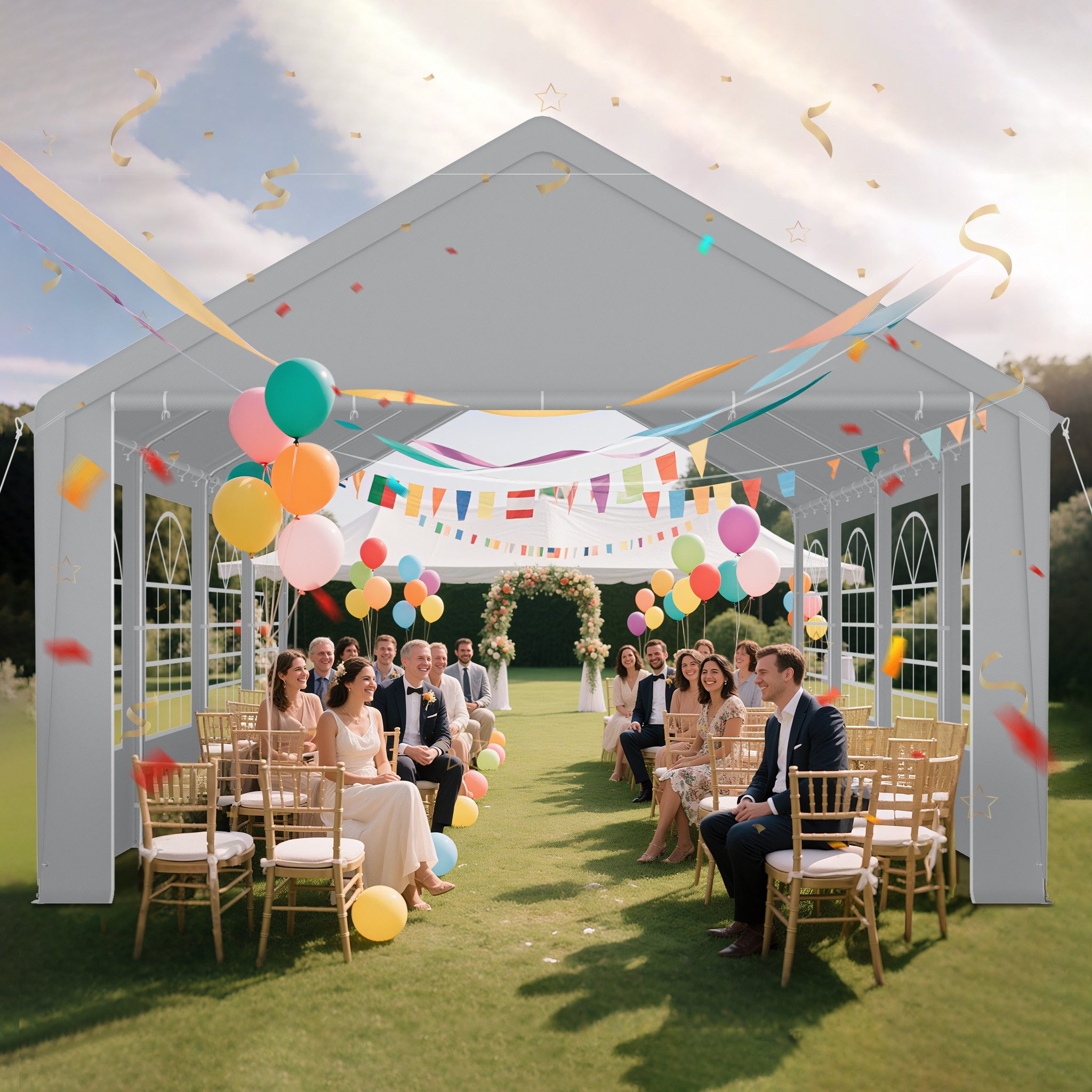 FIVMEN Pavillon 4x8m mit 6 Abnehmbare Seitenwände Gartenpavillon, Verzinktem Stahlgestänge mit Hochzeit Festival Grillparty