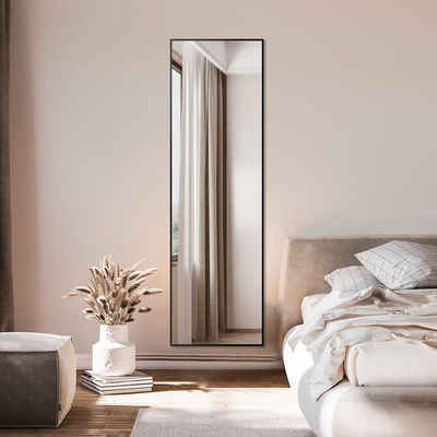Boromal Spiegel groß 150x50 Wandspiegel Schwarz Flurspiegel mit Alurahmen (Ganzkörperspiegel, Arched, Rechteckig, Eckig), hängend, Wand gelehnt