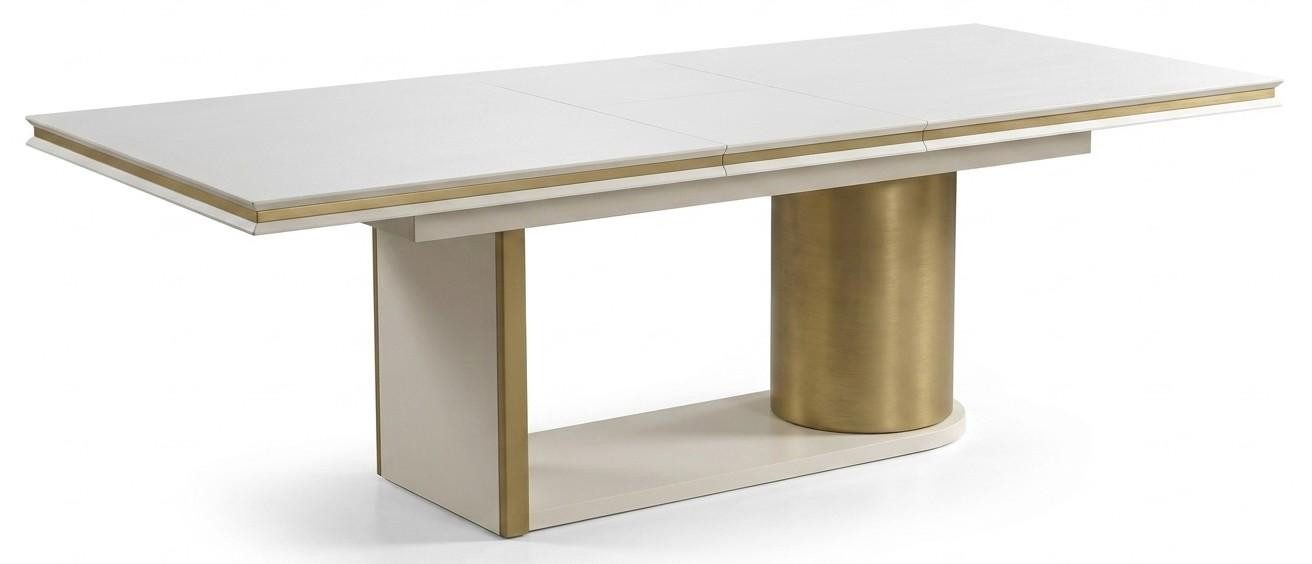 JVmoebel Säulen-Esstisch Ausziehbarer Esstisch Modern Weiß Holz Metall Gold Großer