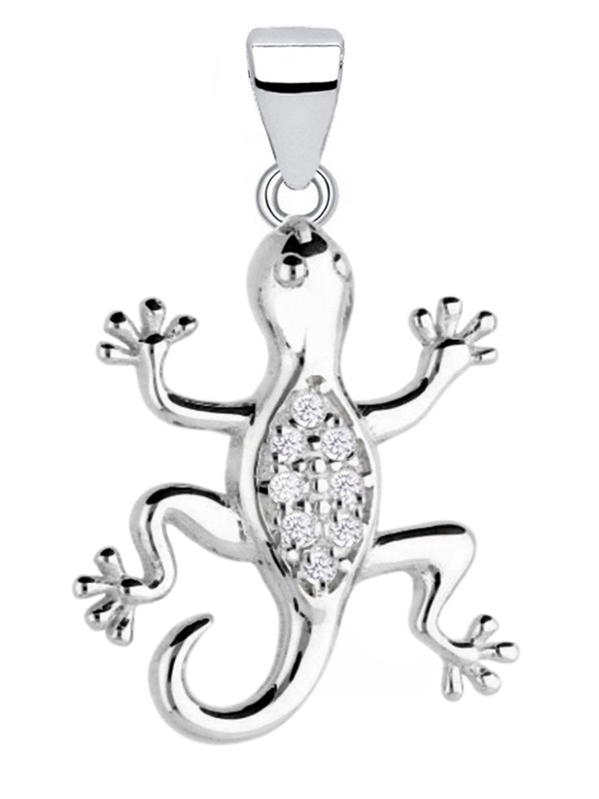 Goldene Hufeisen Kettenanhänger Silber Eidechse Zirkonia Anhänger 925 Salamander Echtschmuck, 925 Sterling Silber mit Zirkonia, Silberschmuck für Damen
