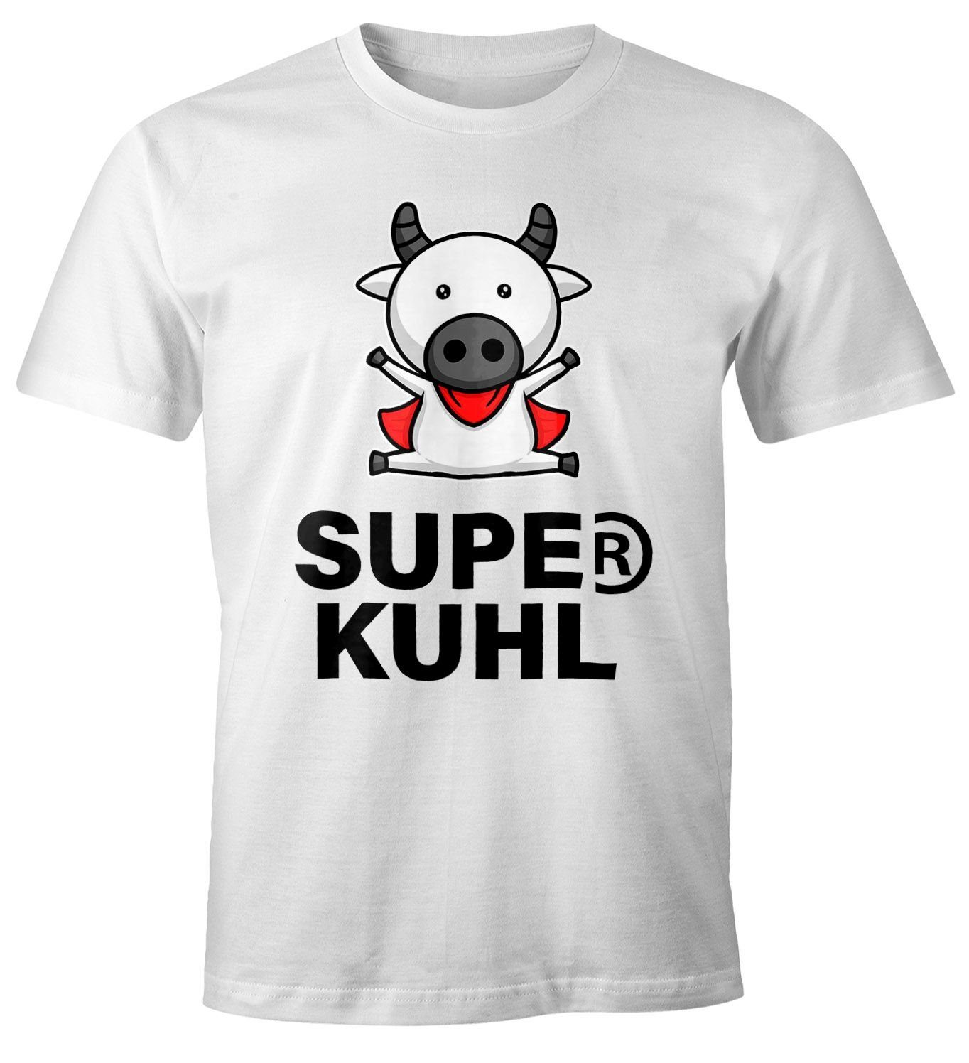 MoonWorks Print-Shirt Lustiges Herren T-Shirt Tier-Motiv Super Kuhl Kuh Fun-Shirt Moonworks® mit Print weiß