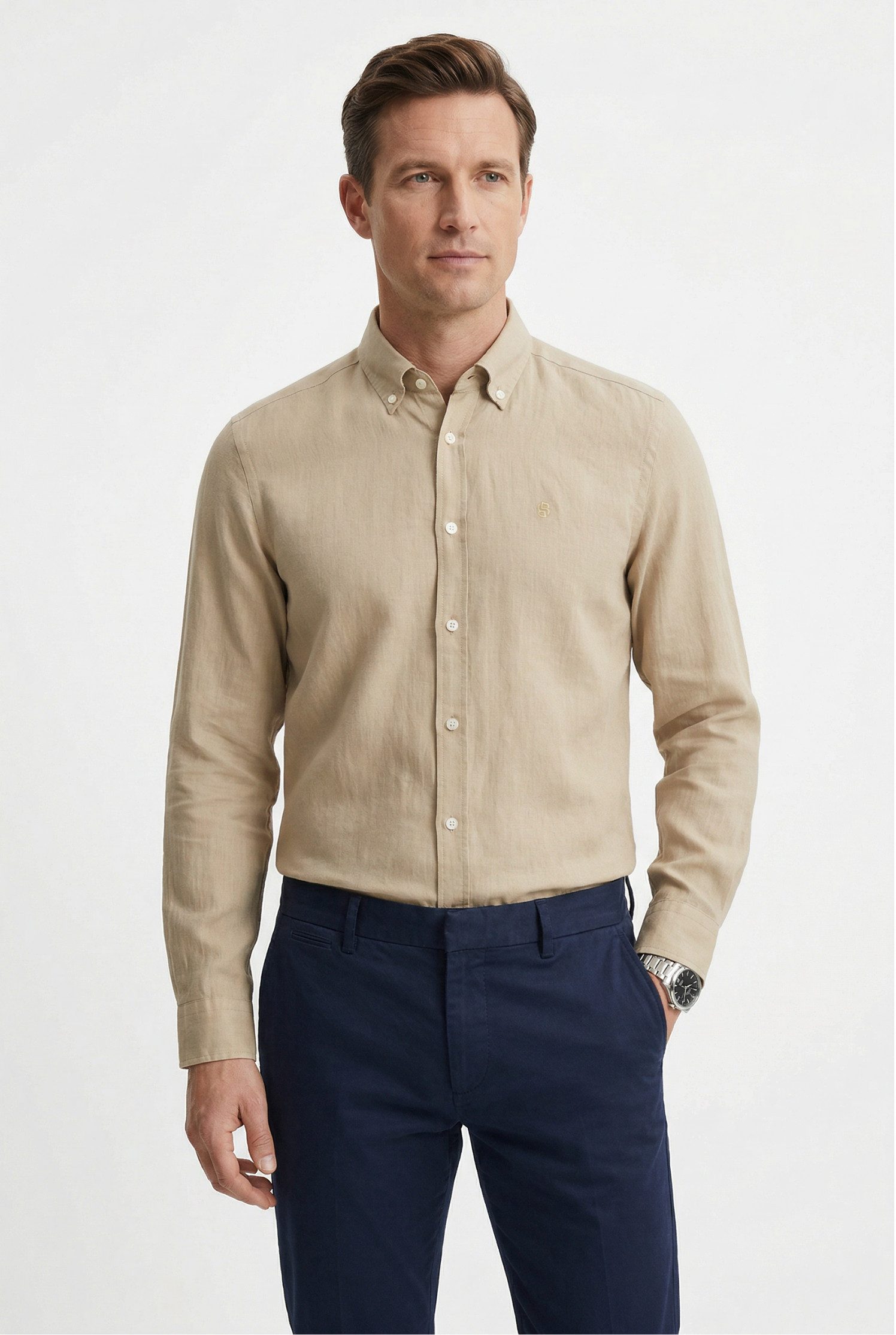 BOSS Leinenhemd LIAM 100% Leinen mit Button-Down-Kragen, regular fit