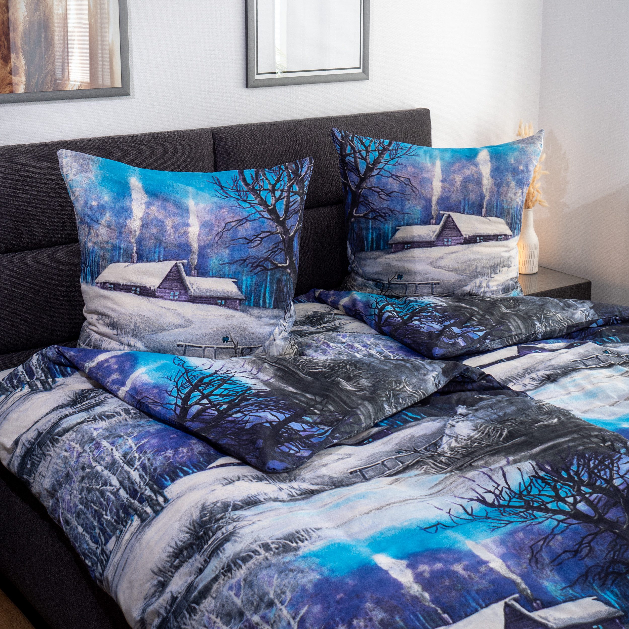 DOBNIG Bettwäsche Flanell, Flanell, 2 teilig, Winterlandschaft, blau günstig online kaufen