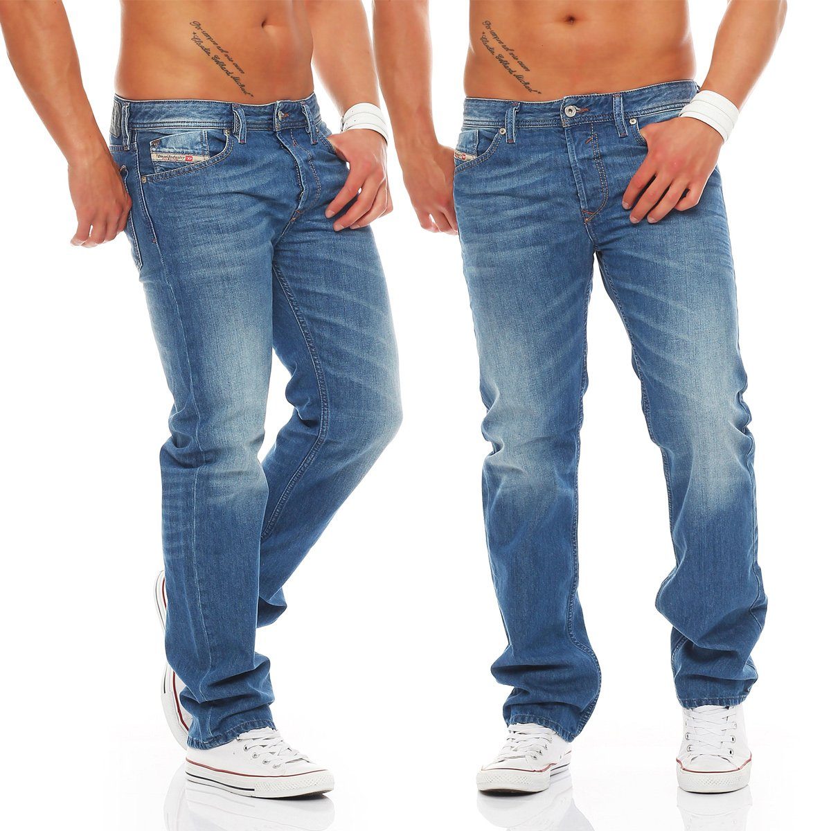 Waykee L32, Used-Look, Größe: W28 Diesel Blau, Style, Dezenter Regular-fit-Jeans ohne Herren Pocket Stretch 5 0R83P Anteil