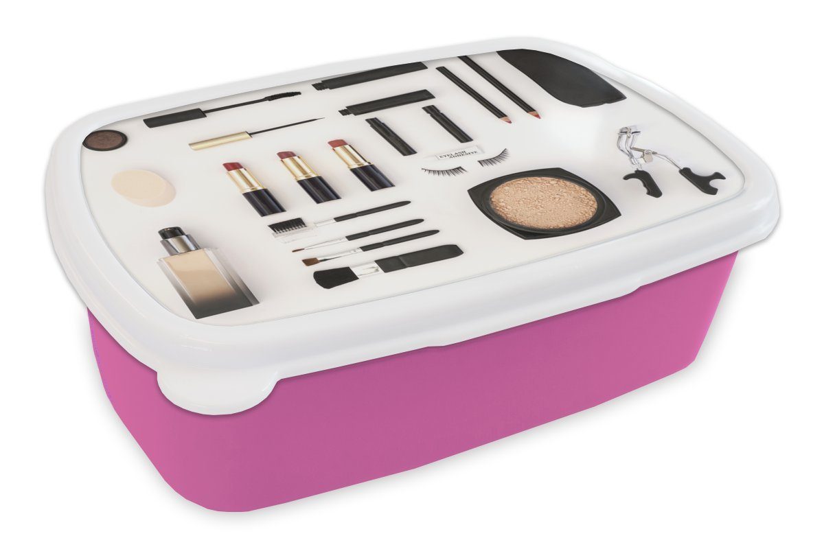 Snackbox, Brotdose rosa Lunchbox Kunststoff für Kinder, Schminkset, Mädchen, (2-tlg), Erwachsene, Kunststoff, Brotbox MuchoWow