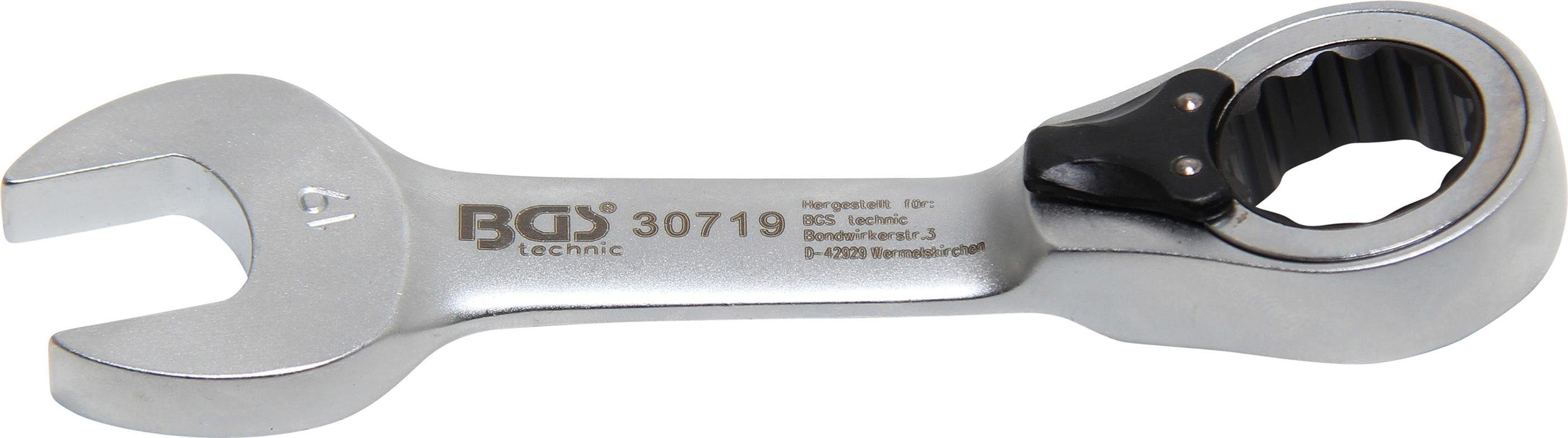 BGS technic Stecknuss Ratschenring-Maulschlüssel, kurz, umschaltbar, SW 19 mm