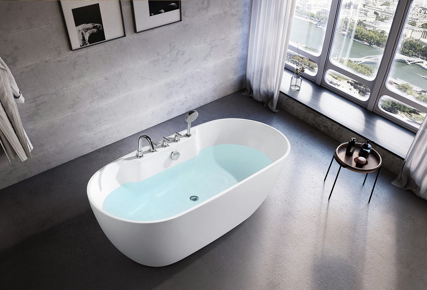 Thumbnail - JVmoebel Badewanne Standbadewanne Oval Badezimmer Acryl Badewanne Wanne Freistehende Weiß, (1-tlg), Made in Europa