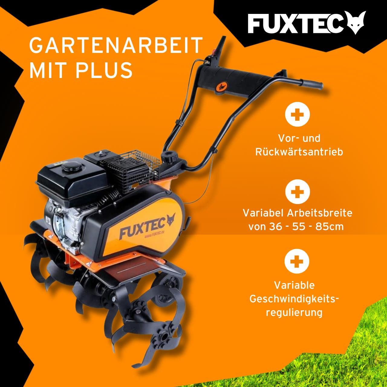 FUXTEC Benzinmotorhacke FX-AF1212, 212cc 4-Takt-Motor, 85cm Arbeitsbreite, 33cm Arbeitstiefe