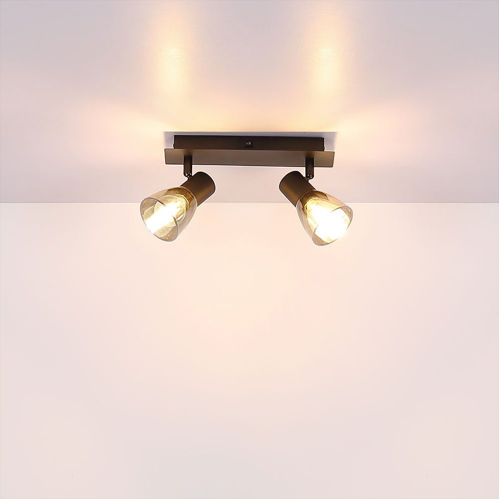 etc-shop LED Deckenspot, Deckenlampe Wohnzimmerlampe Metall Holz schwarz Glas matt 2-Flammig