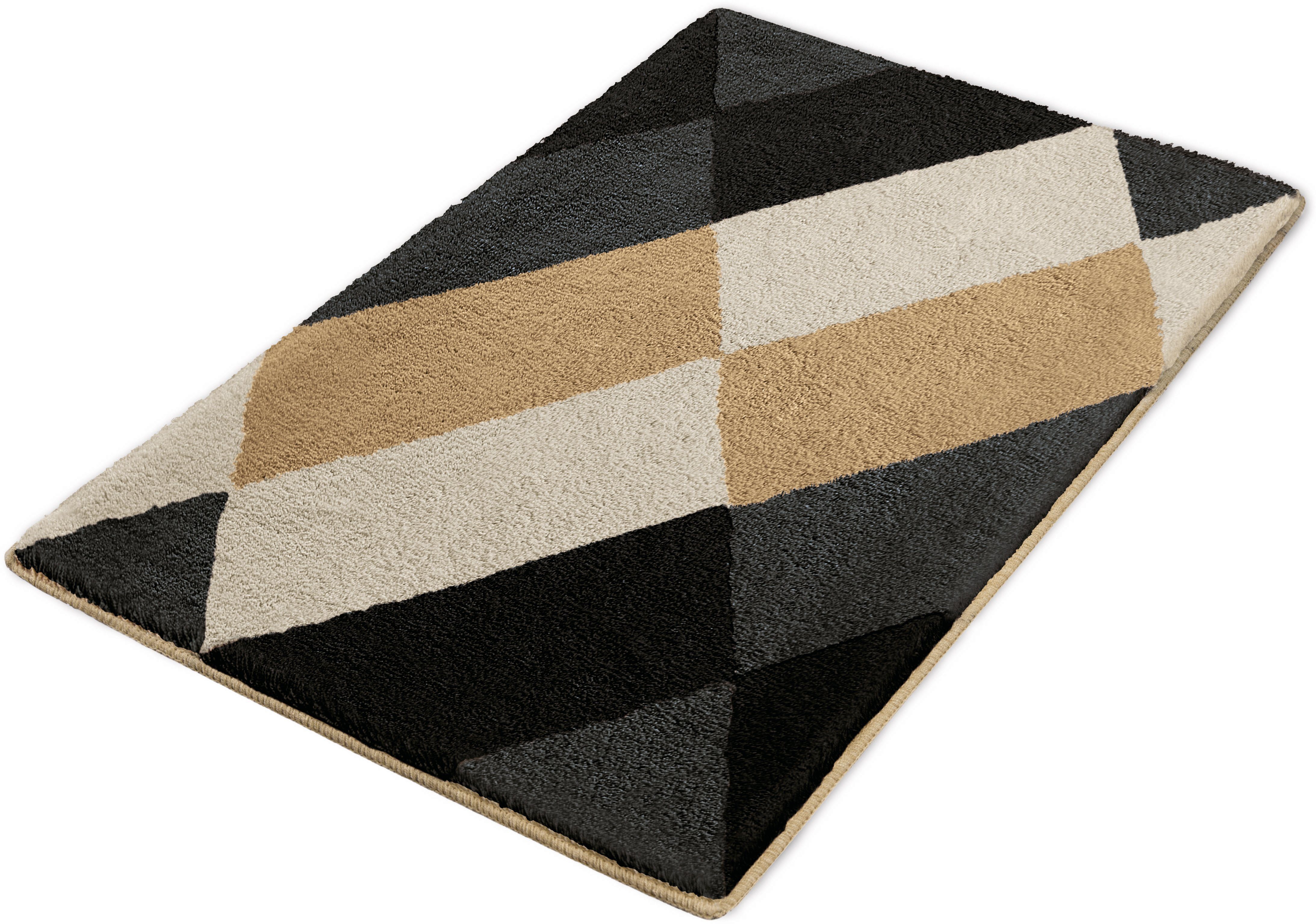 Kleine Wolke Badematte Ayana, Badvorleger, Badezimmer Teppich, Höhe 15 mm, rutschhemmend beschichtet, fußbodenheizungsgeeignet, Polyacryl, rechteckig, Badteppich, modernes Rauten Design, leichter Hoch-Tief Effekt