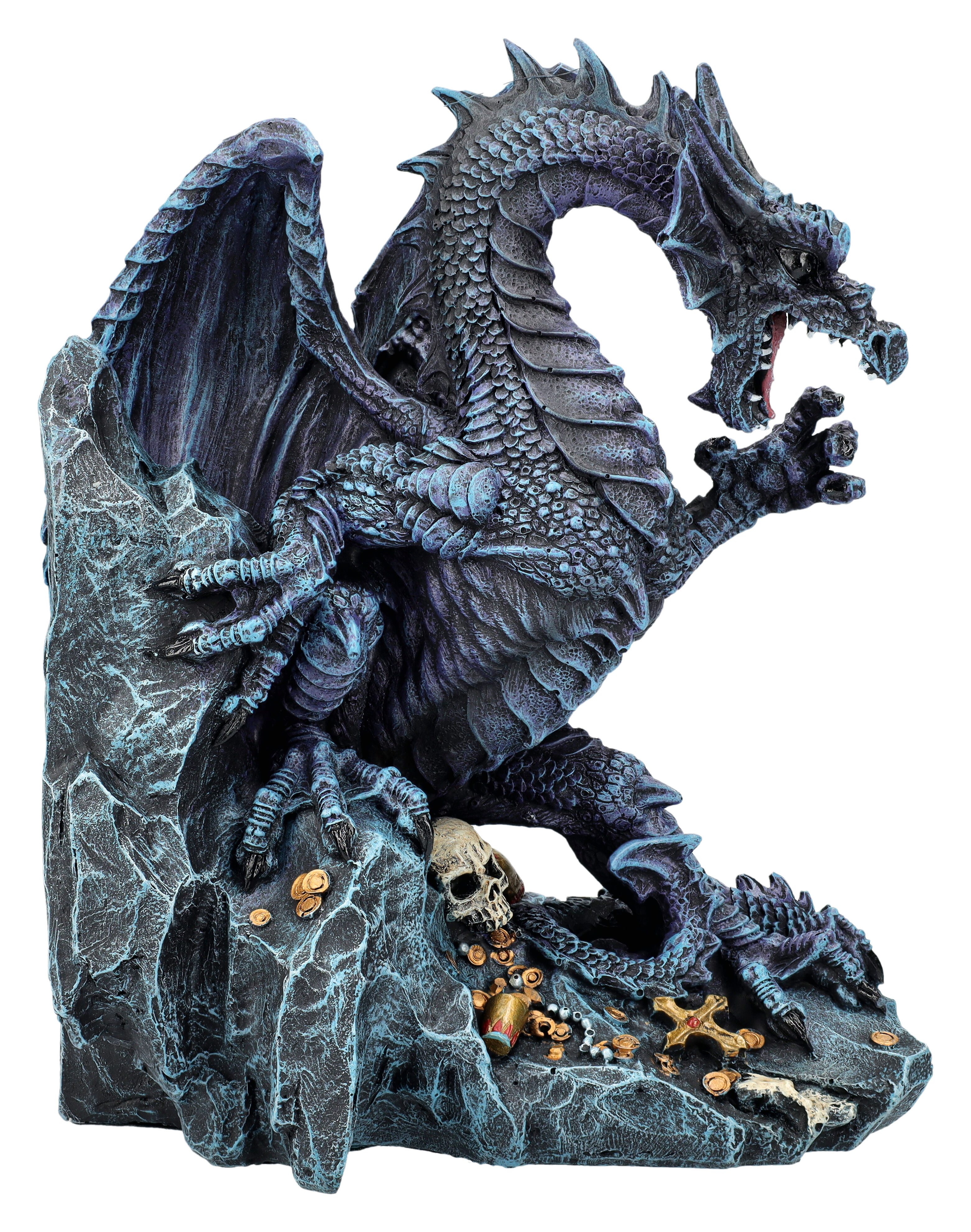 Figuren Shop GmbH Buchstütze Drachen Figur Buchstütze - Fafnir bewacht Schatz - Totenkopf Fantasy (1 St)