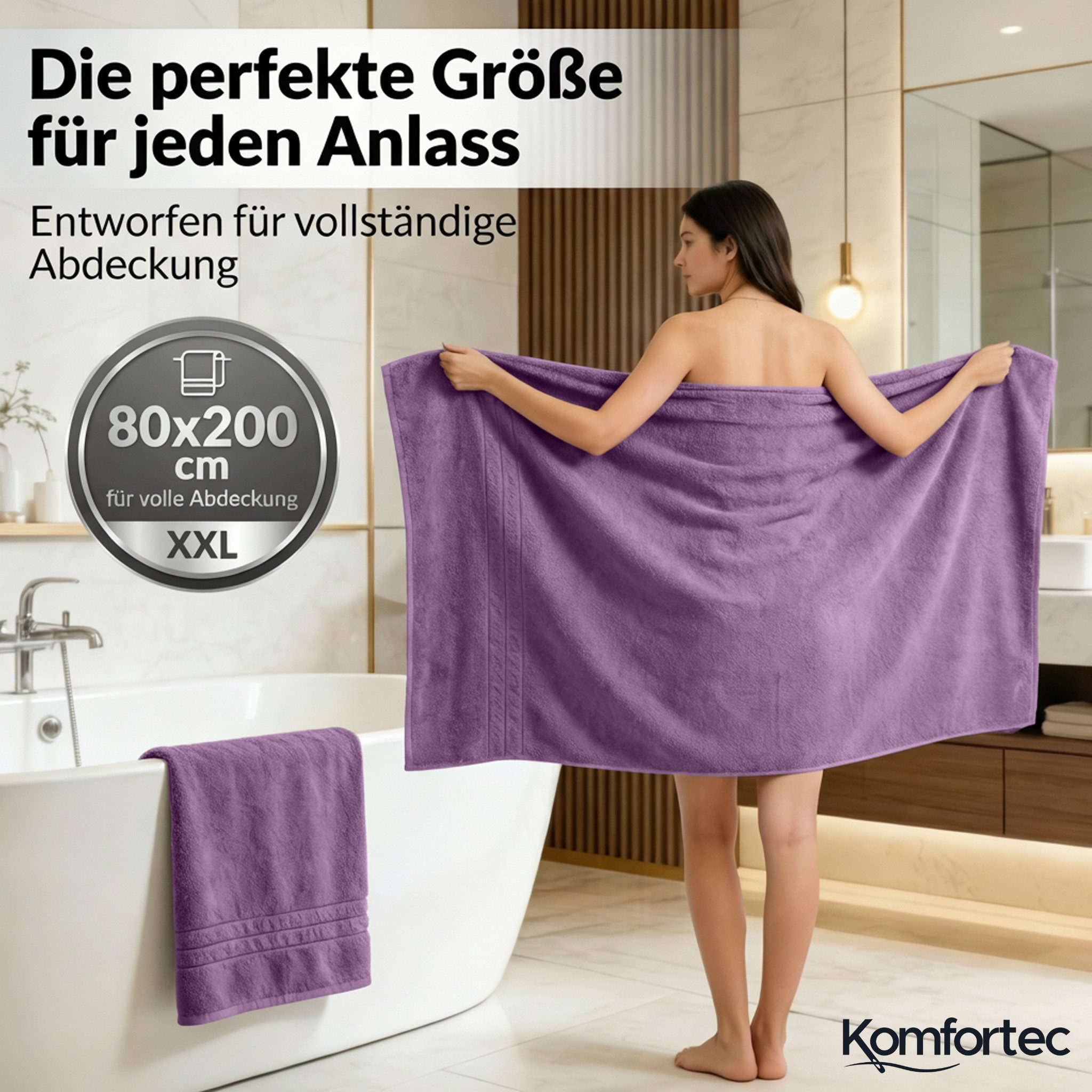 Komfortec Saunatuch Frotte aus 100% Baumwolle, Frottee (Packung, 2-St), 80x200 Saunatücher set XXL, Weich, Schnelltrocknend – Bild 2 von 5
