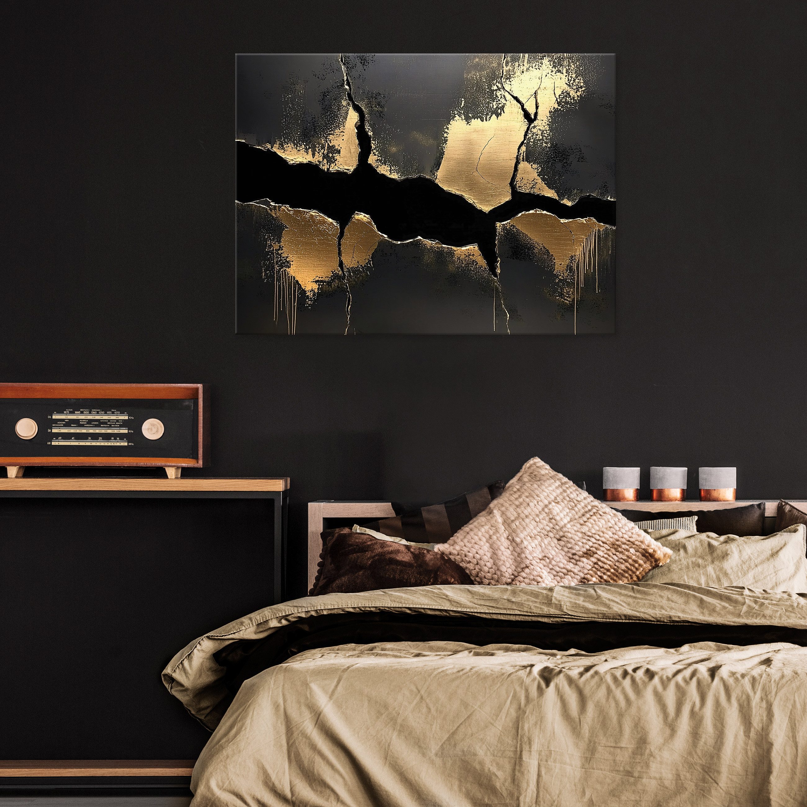 Wallarena Leinwandbild Abstrakt Gold Schwarz Marmor Modern Wandbilder Wand günstig online kaufen