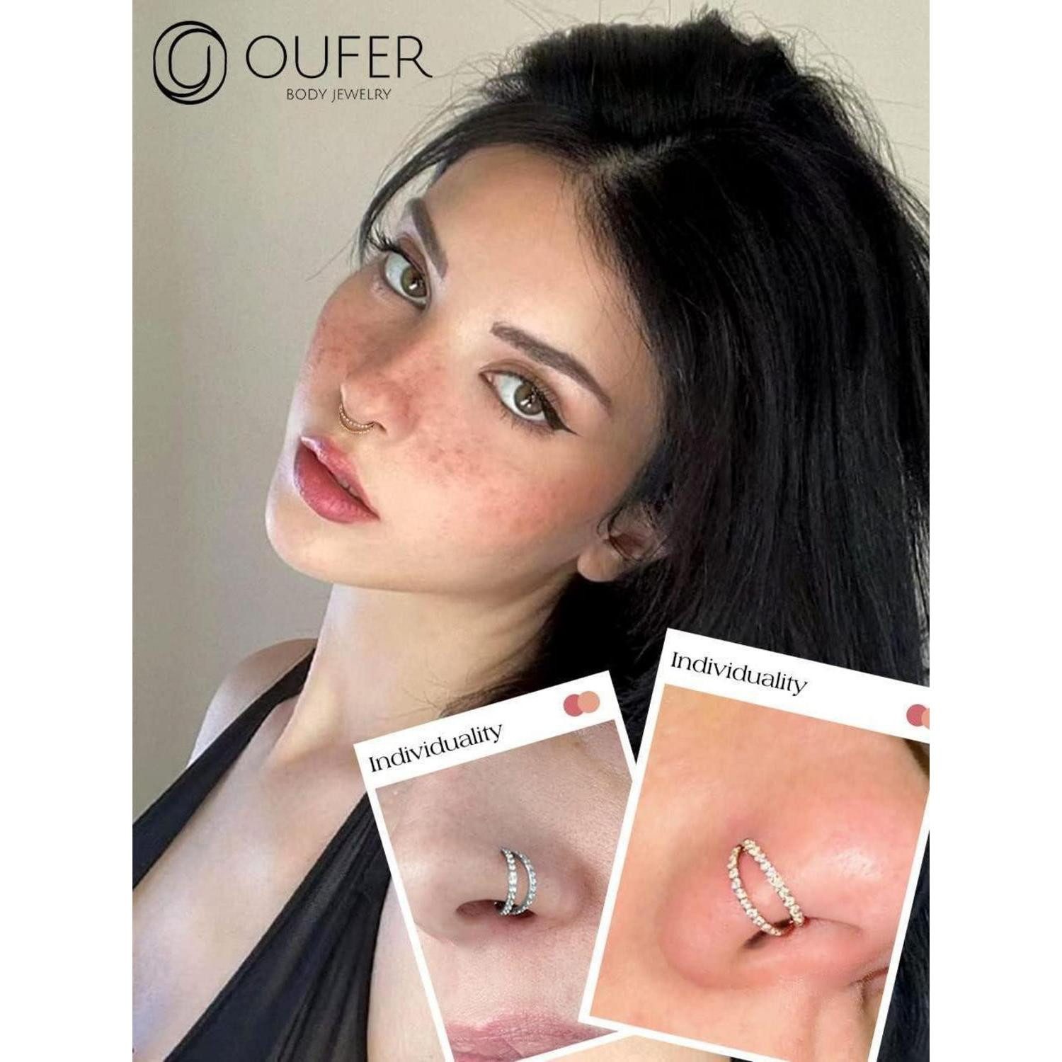 LuxusKollektion Intimpiercing Clear CZ Double Line Helix Earrings Hoop Stainless Steel Piercing