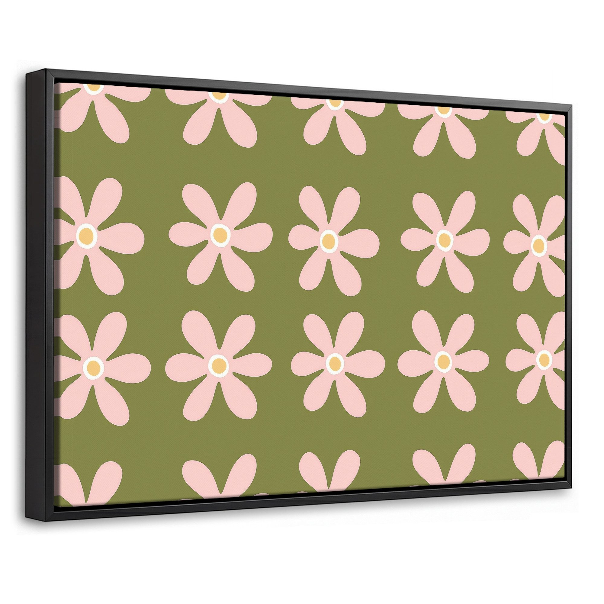 OneMillionCanvasses® Leinwandbild mit Rahmen - Blume - Modern - Grün, Fotodruck (1 St), Bilder, Zimmer Wand Bild Dekoration 30x20cm