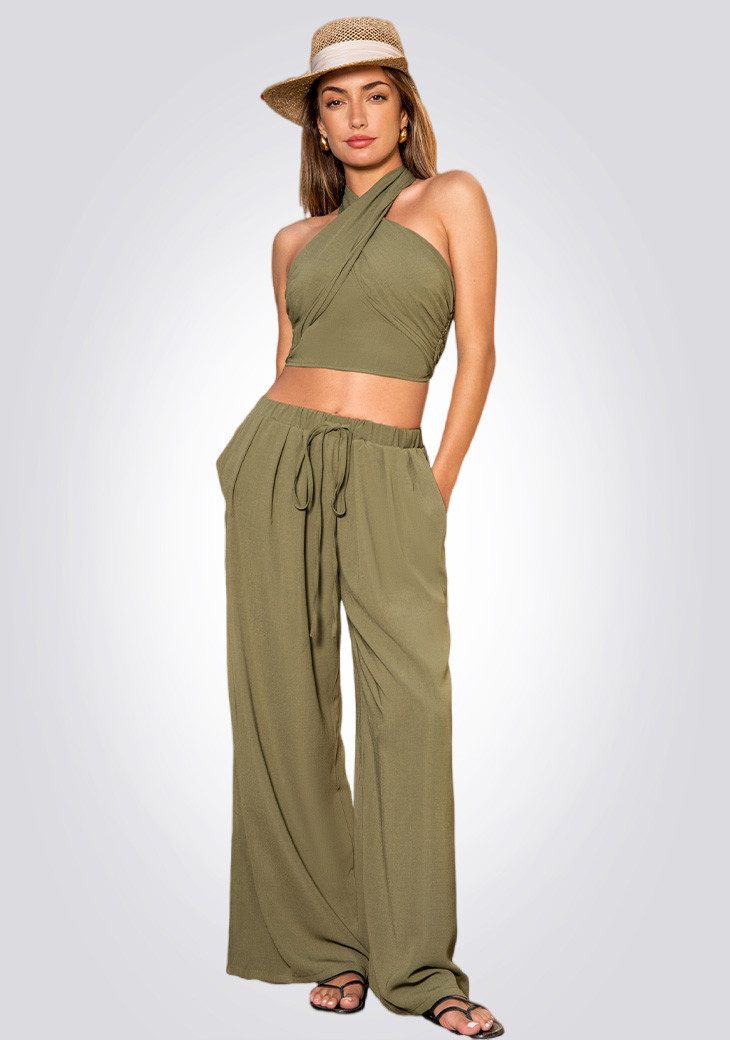 Cupshe Top & Hose Zweiteiliges Neckholder-Tanktop und weites Bein (Set, Oberteil + Hose)