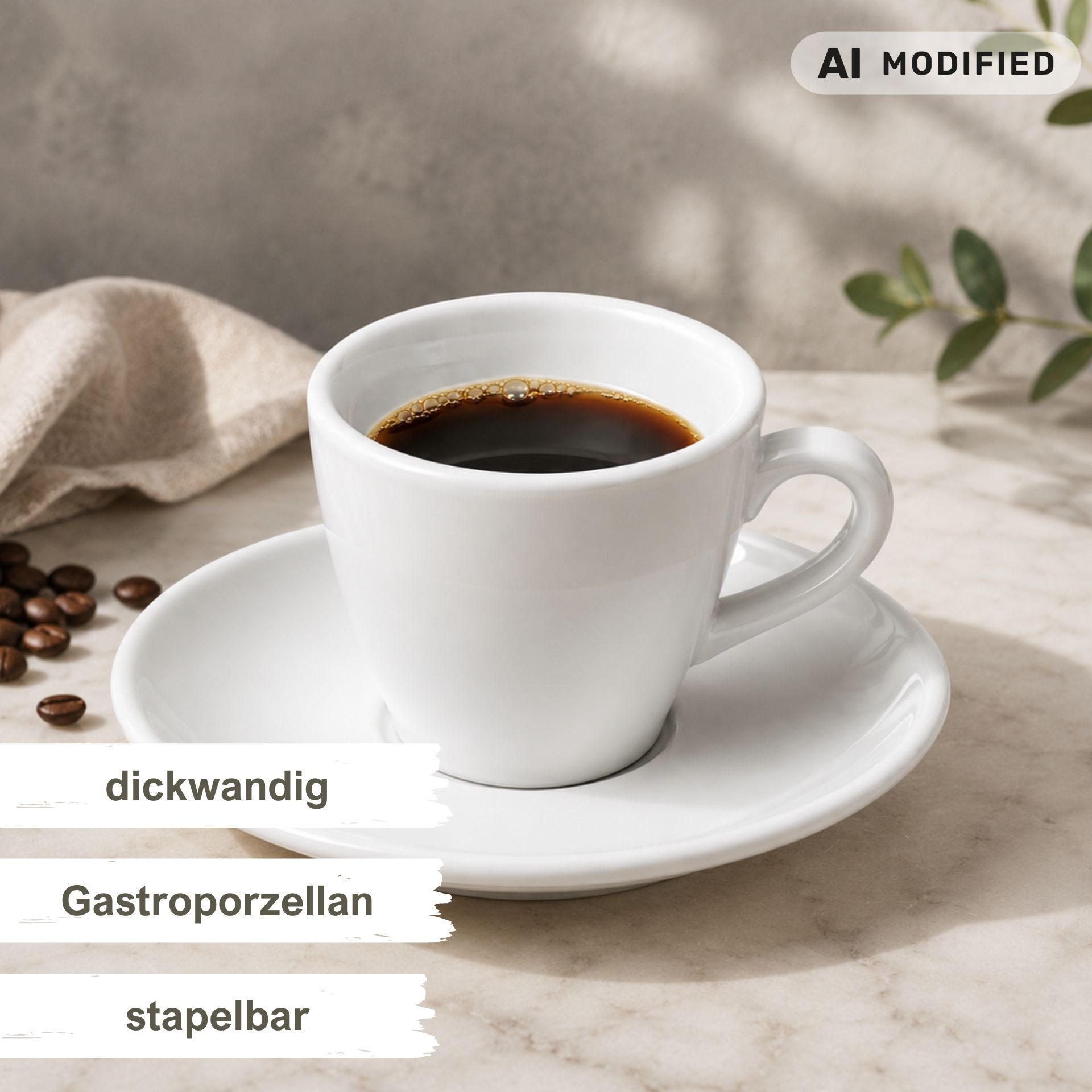 mikken Espressotasse 2er Set Espressotassen mit Untertassen aus Porzellan 90 ml Weiß, Gastroqualität, Randstärke 5mm – Bild 2 von 3