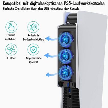 Tadow PS5 Mainframe-Kühlgebläse, PS5 Cooling Lüfter, Heizkörper Controller (Temperaturkontrolle für PS5, USB-Anschluss und 3 Ventilatoren)