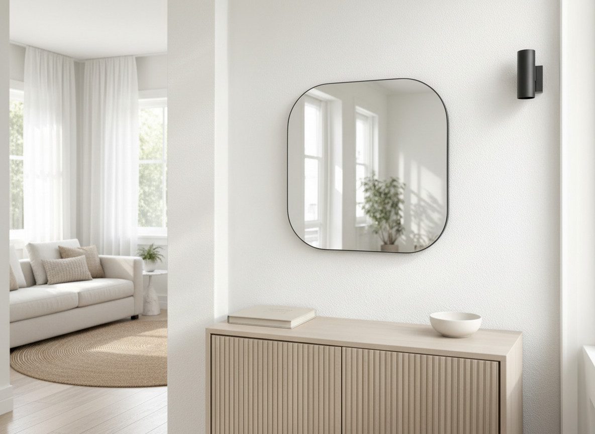 BOURGH Wandspiegel EVORA abgerundeter quadraticher Spiegel 50x50cm - Dekospiegel schwarz