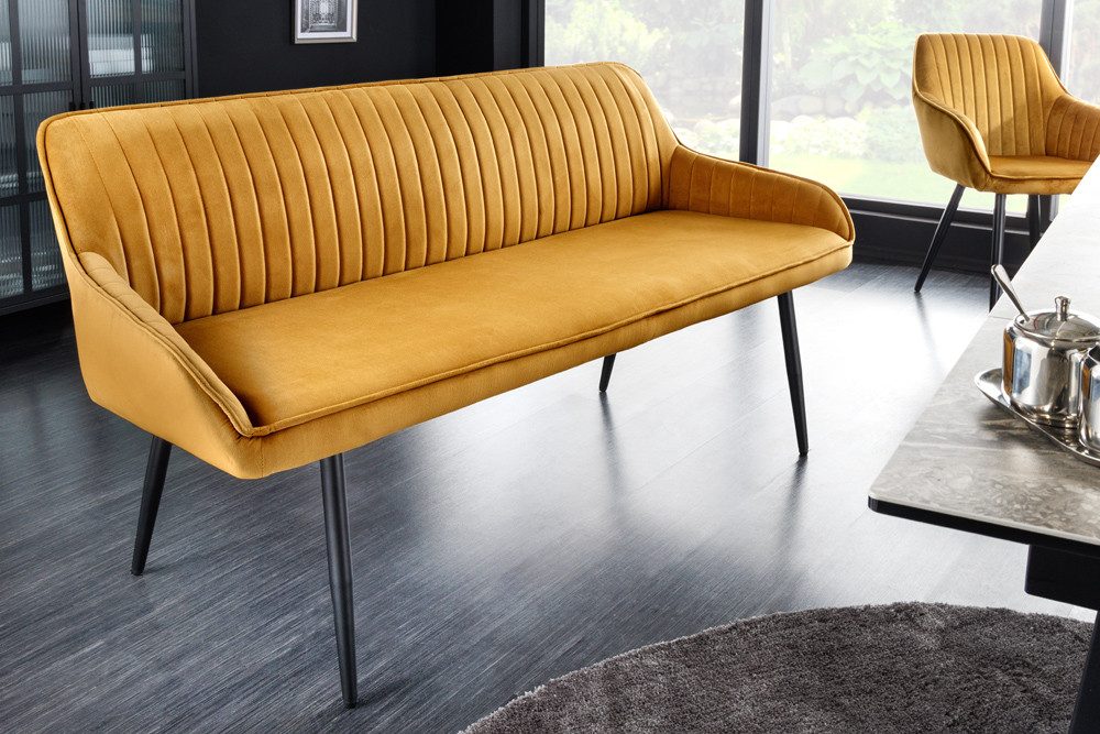 riess-ambiente Sitzbank TURIN 160cm senfgelb/schwarz – Samt, Metallbeine, mit Armlehne (Einzelartikel, 1-St), mit Ziersteppung & Sitzkomfort – ideal für Ess- od – Bild 5 von 5