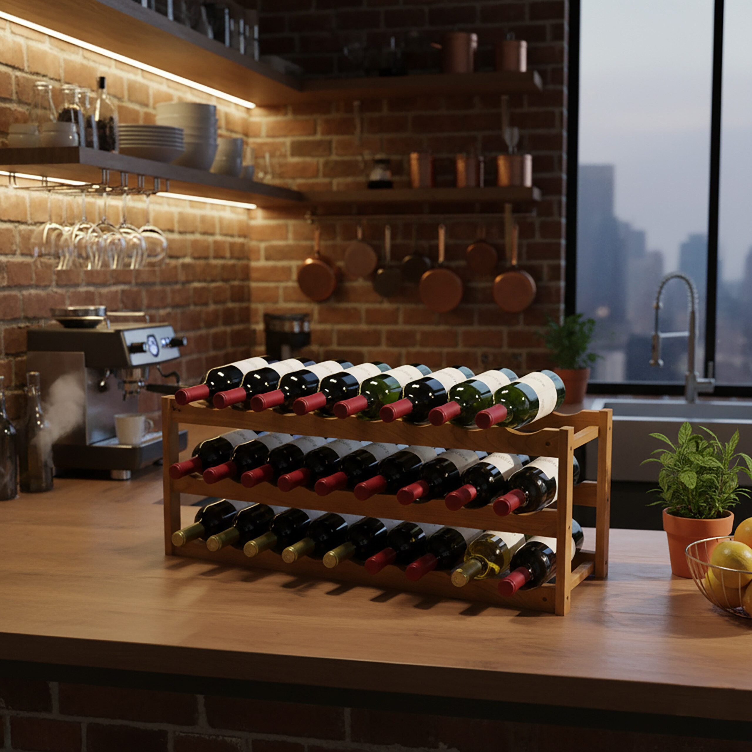 relaxdays Weinregal aus Walnuss für 24 Flasche