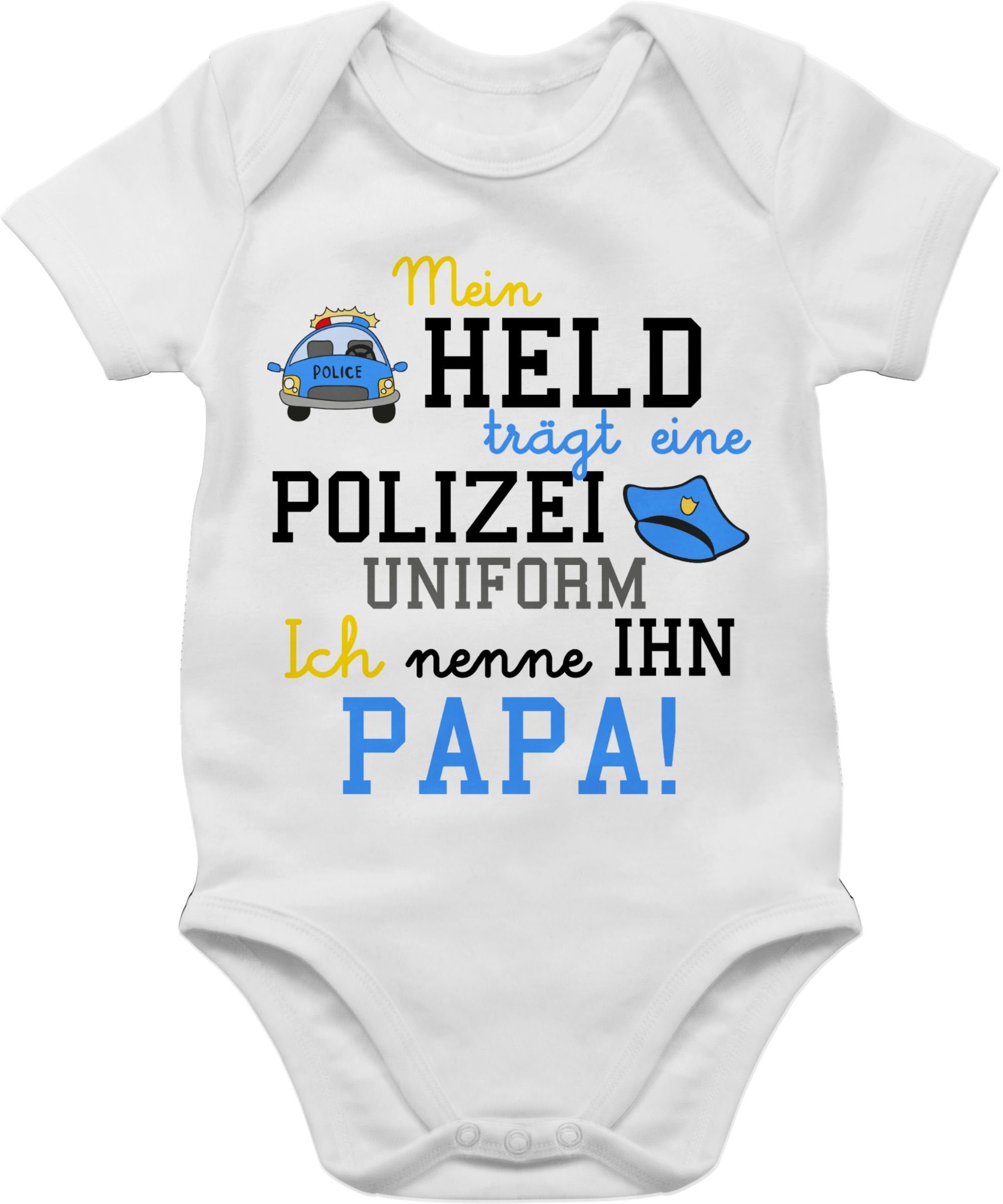 Shirtracer Shirtbody Mein Held trägt eine Polizeiuniform - Polizist Geschenk zur Geburt Sprüche Baby 1 Weiß
