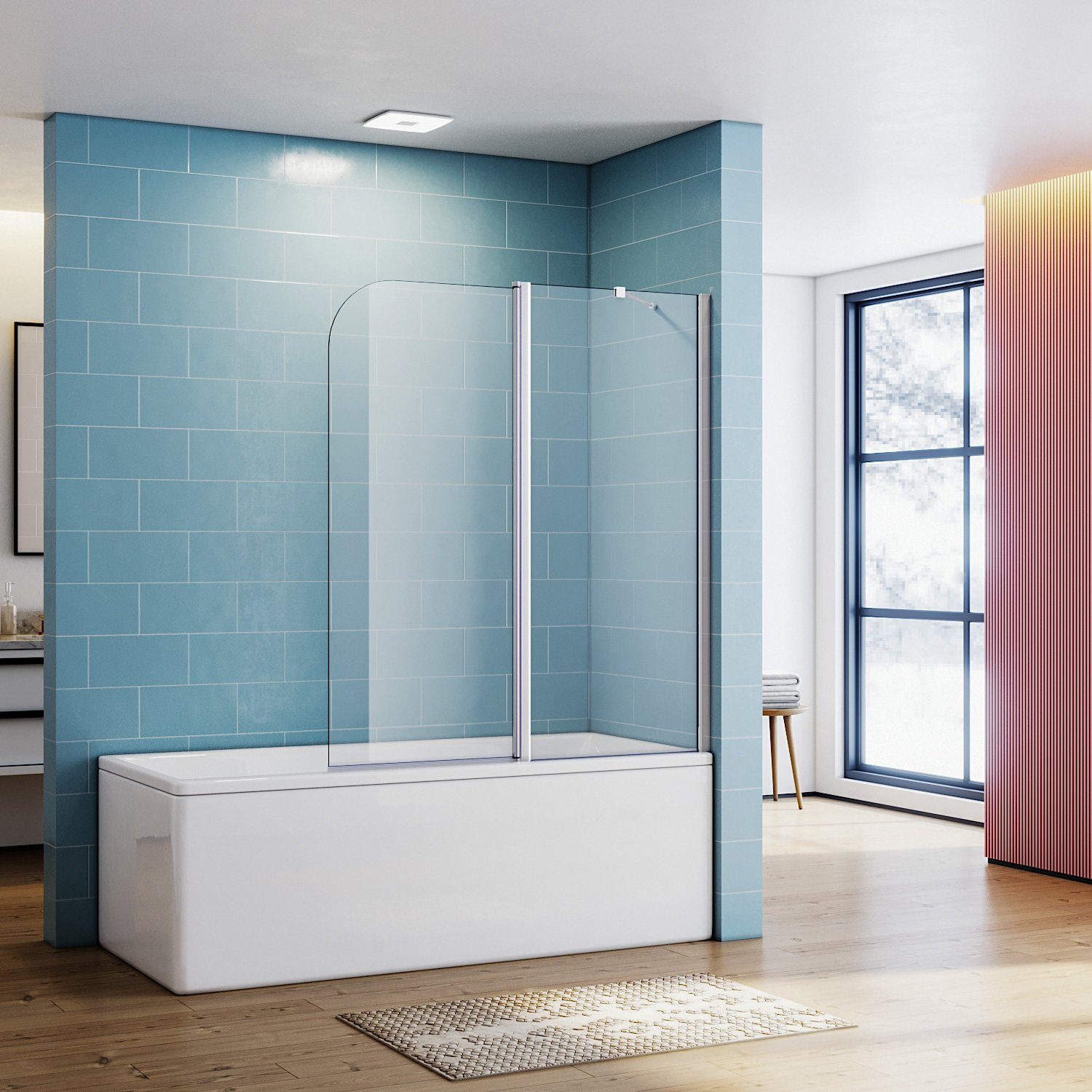 SONNI Badewannenaufsatz »Duschwand für Badezimmer mit Nano Glas«,  Sicherheitsglas (2 tlg), 120x140 cm, chrom