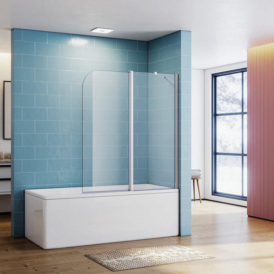 SONNI Badewannenaufsatz »Duschwand für Badezimmer mit Nano Glas«, Sicherheitsglas (2 tlg), 120×140 cm, chrom