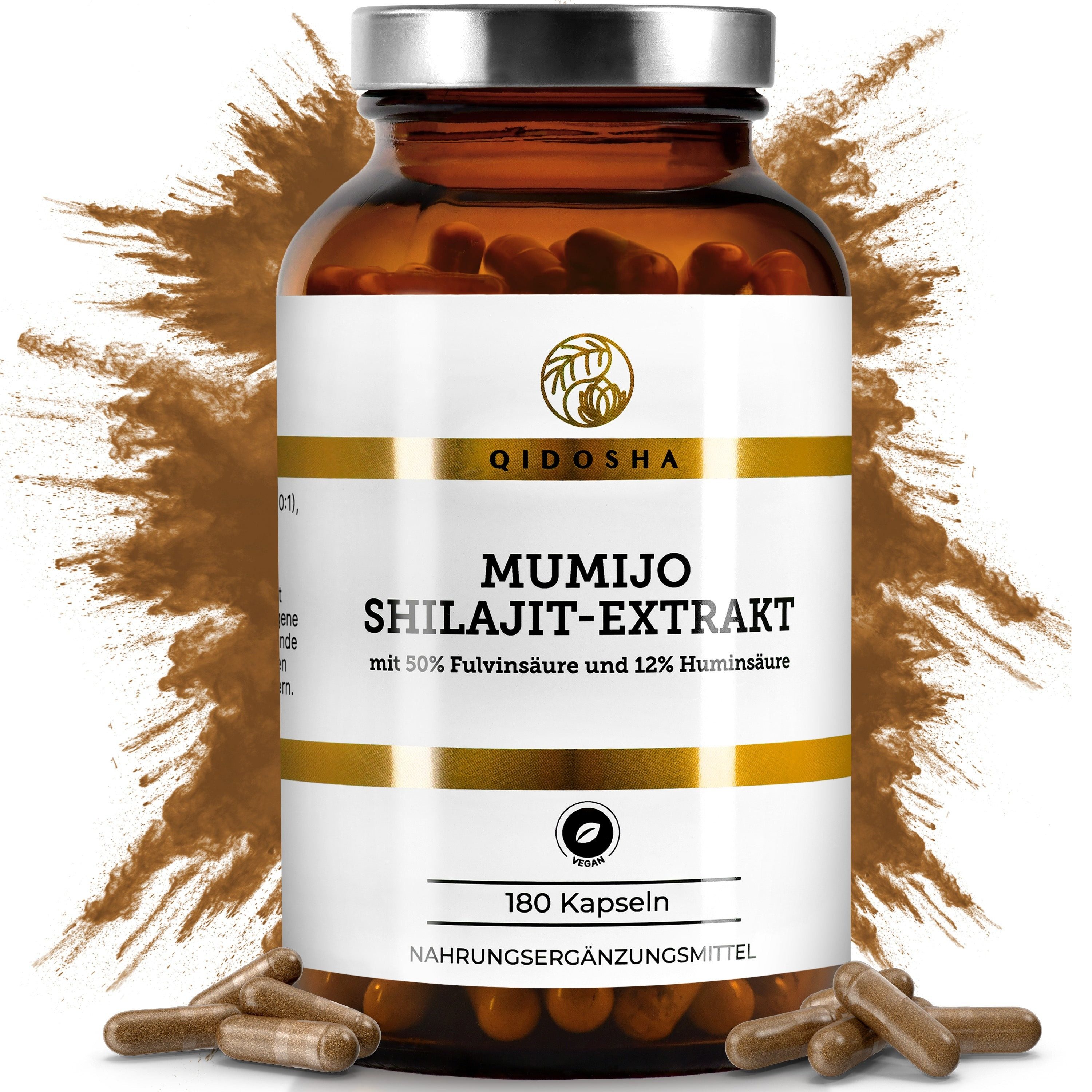 QIDOSHA Mumijo Shilajit Extrakt Kapseln, mit Fulvinsäure und Huminsäure, deutsche Fertigung, jede Charge laborgeprüft à 180 St., 139 g