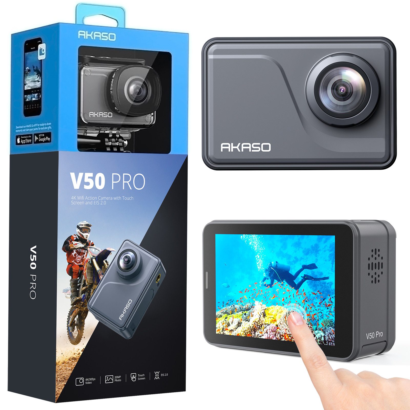 Akaso V50 Pro Action Cam (4K Ultra HD, Wi-Fi 2.4G, wasserdicht bis zu 40m, EIS3.0, LDC, Fernbedienung)