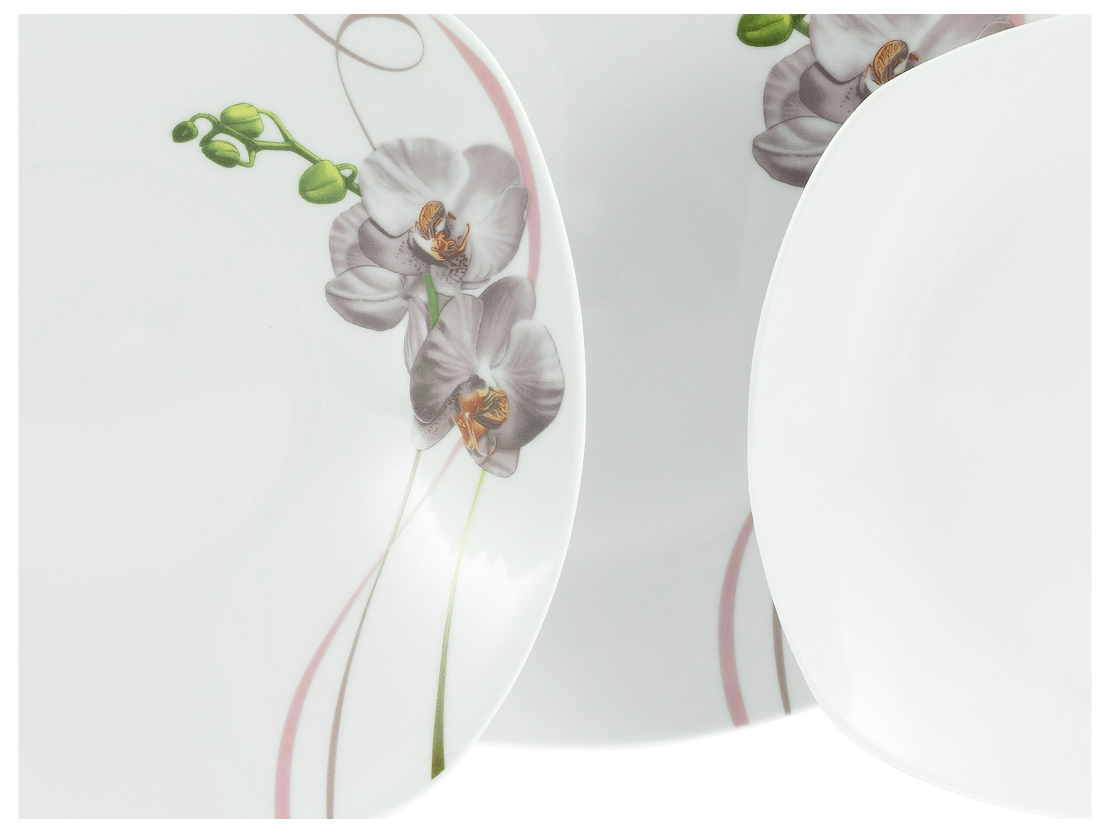 CreaTable Teller-Set Square Orchidee, Teller Set 18-tlg (18-tlg), 6 Personen, Porzellan, Fotorealistische Darstellung