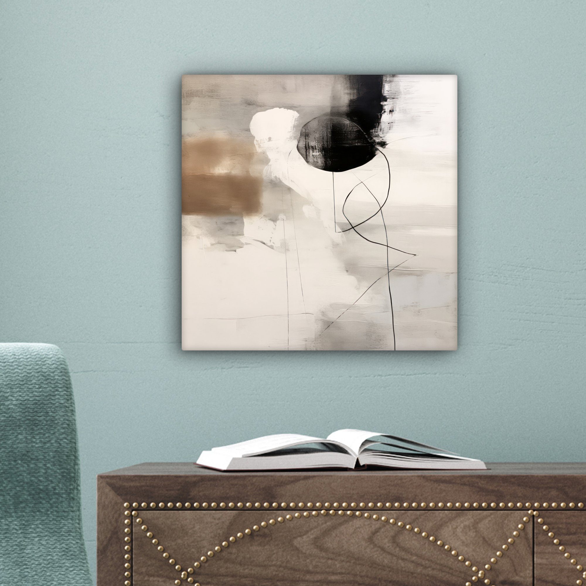 20x20 Abstrakte Grau Leinwand - Kunst Schlafzimmer, Wohnzimmer Industriell, (1 für Bilder cm - OneMillionCanvasses® St), Leinwandbild