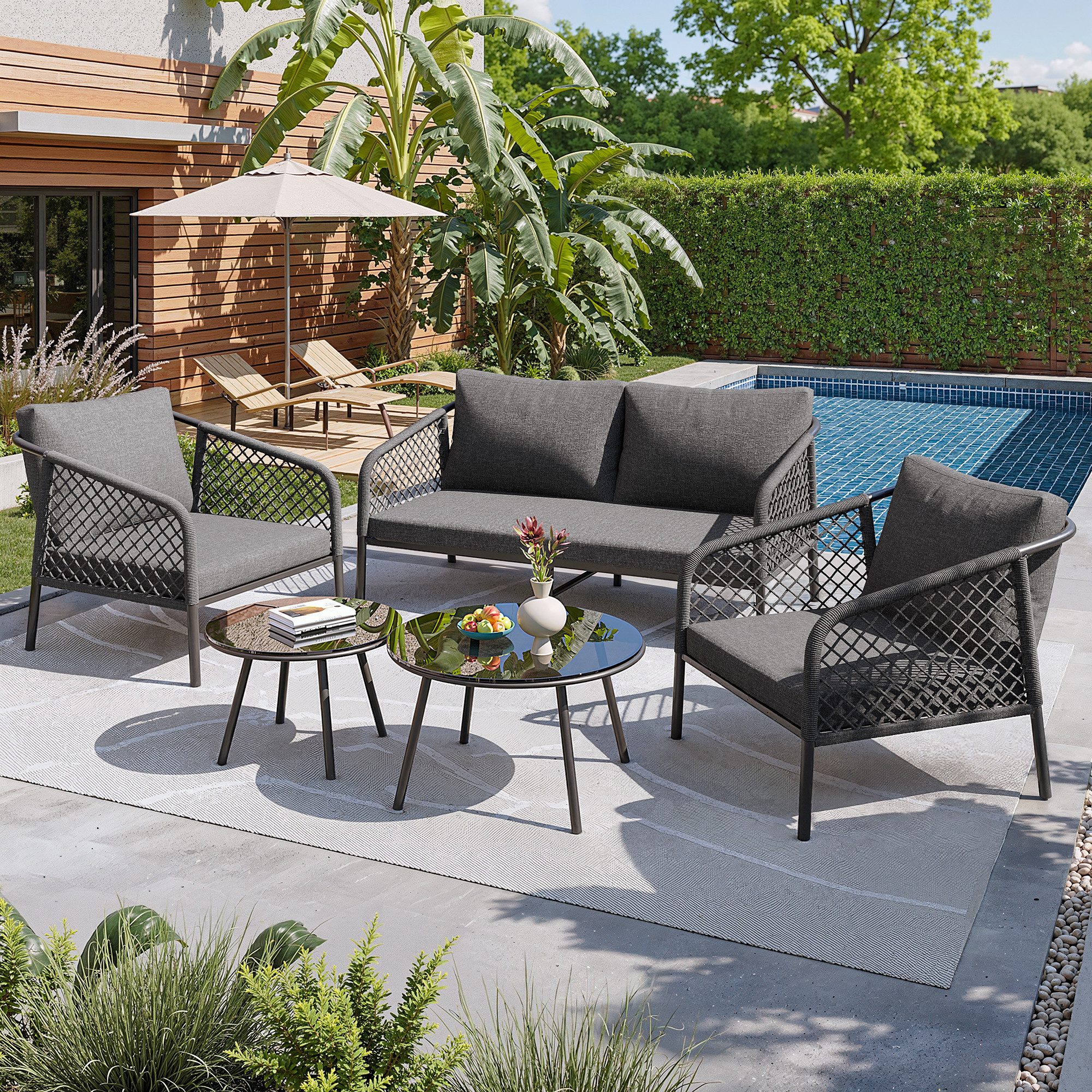 Flieks Gartenlounge-Set, Outdoor 4-Sitzer Gartenmöbel-Set mit günstig online kaufen