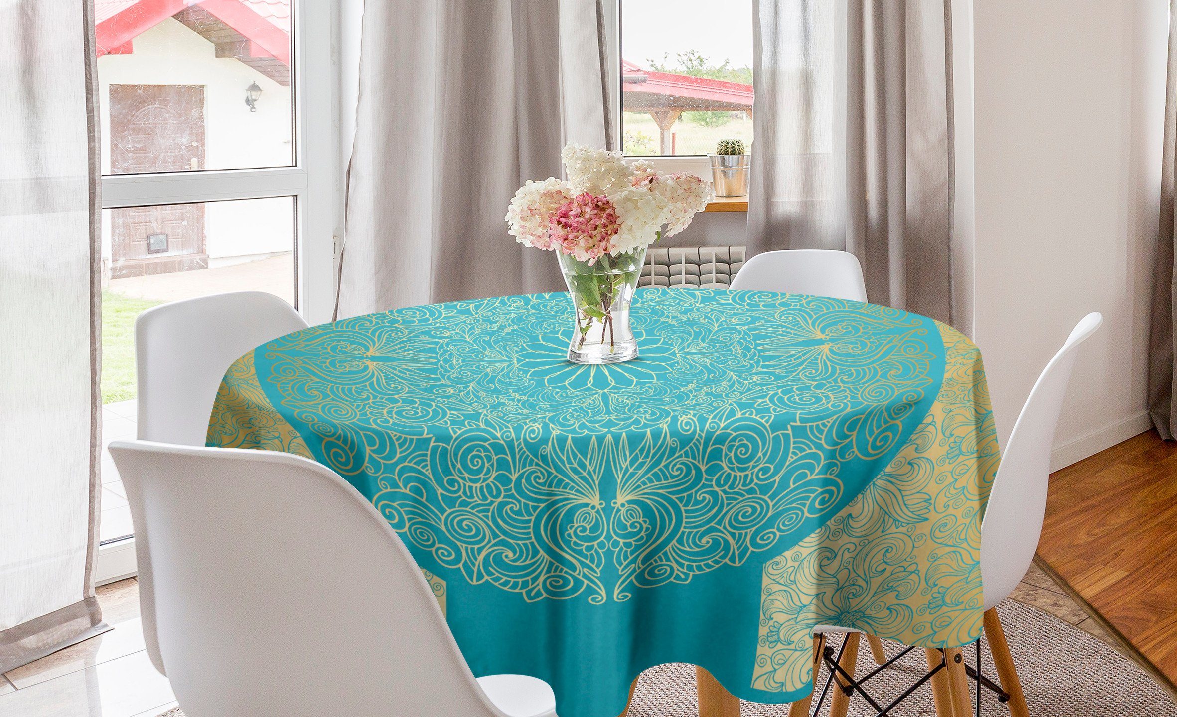 Abakuhaus Tischdecke Kreis Tischdecke Abdeckung für Esszimmer Küche Dekoration, Mandala Vibrant Exotische Motive