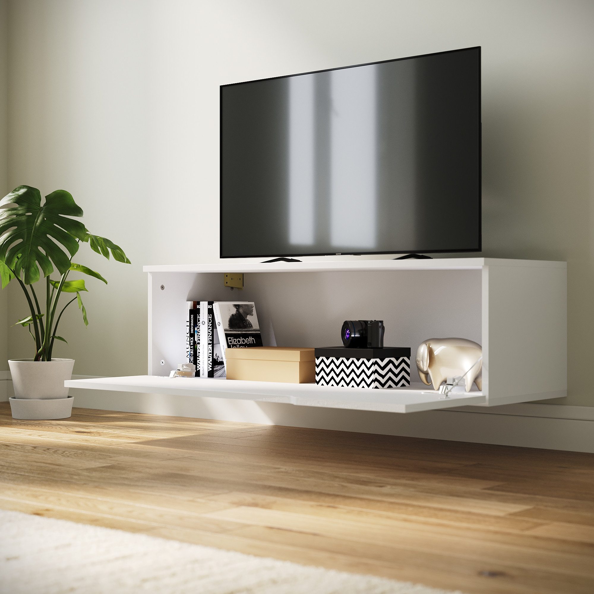 SONNI TV-Schrank Lowboard TV Schrank weiß/schwarz Hochglanz 100-200cm