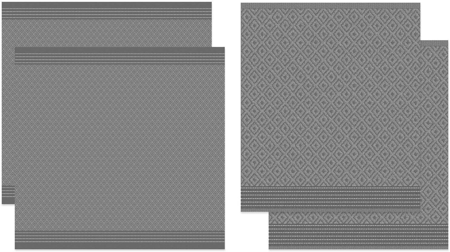 DDDDD Geschirrtuch Akira, aus reiner Baumwolle, (Set, 4-tlg), Combiset: 2 Küchentücher ca. 50x55 cm & 2 Geschirrtücher ca. 60x65 cm grau