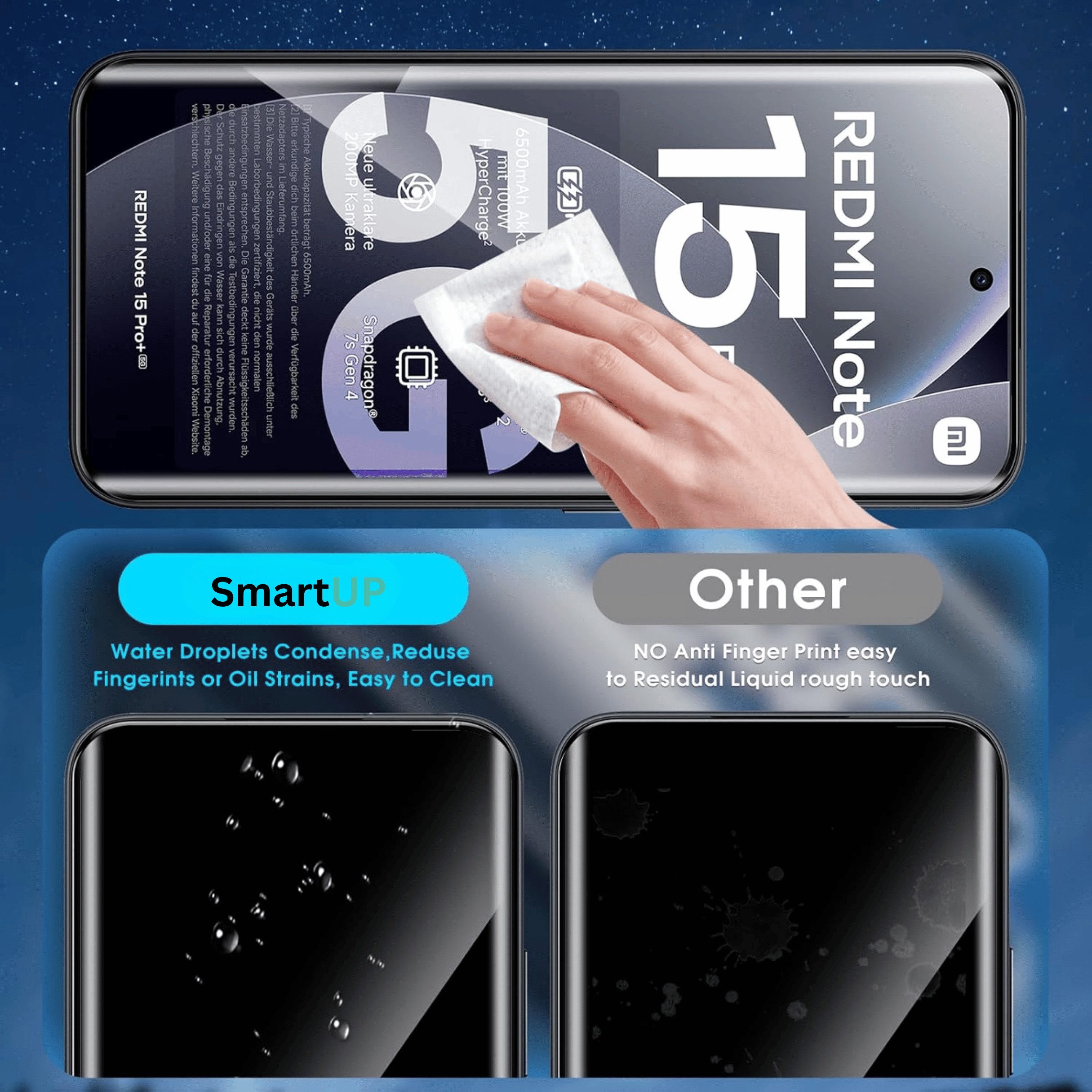 SmartUP Displayschutzglas 2X Schutzglas für Xiaomi Redmi Note 15 Pro Plus 5G Display Kamera Full für Xiaomi Redmi Note 15 Pro Plus 5G, 4 Stück, Rundumschutz, pa – Bild 4 von 5