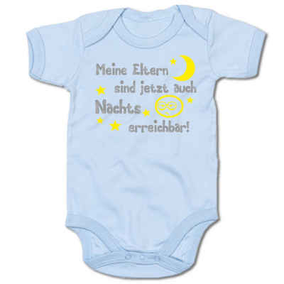 G-graphics Kurzarmbody Baby Body - Meine Eltern sind jetzt auch nachts erreichbar! mit Spruch / Sprüche • Babykleidung • Geschenk zur Geburt / Taufe / Babyshower / Babyparty • Strampler