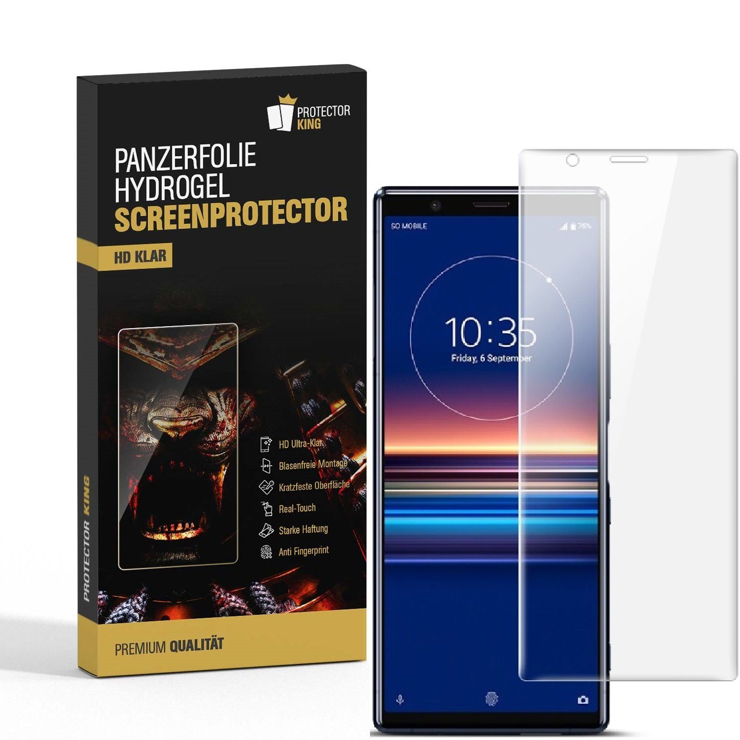 Protectorking Schutzfolie 1x Hydropanzerglas für Sony Xperis 5 HD KLAR FLEXIBLER Displayschutz, (1-Stück), Displayschutzfolie, Panzer Schutz, NANO ANTI-SHOCK HD KLAR