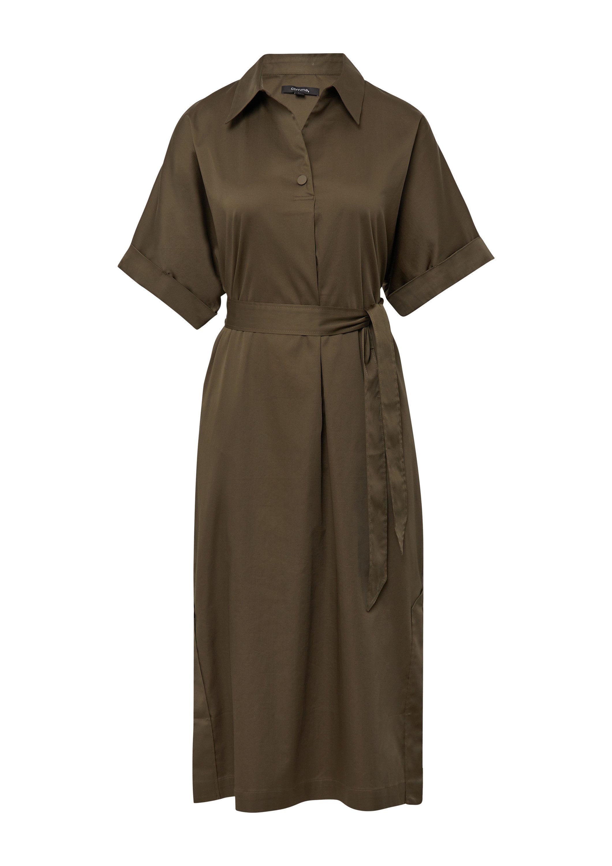 comma Midikleid Kleid Midi-Hemdblusenkleid aus Baumwollsatin