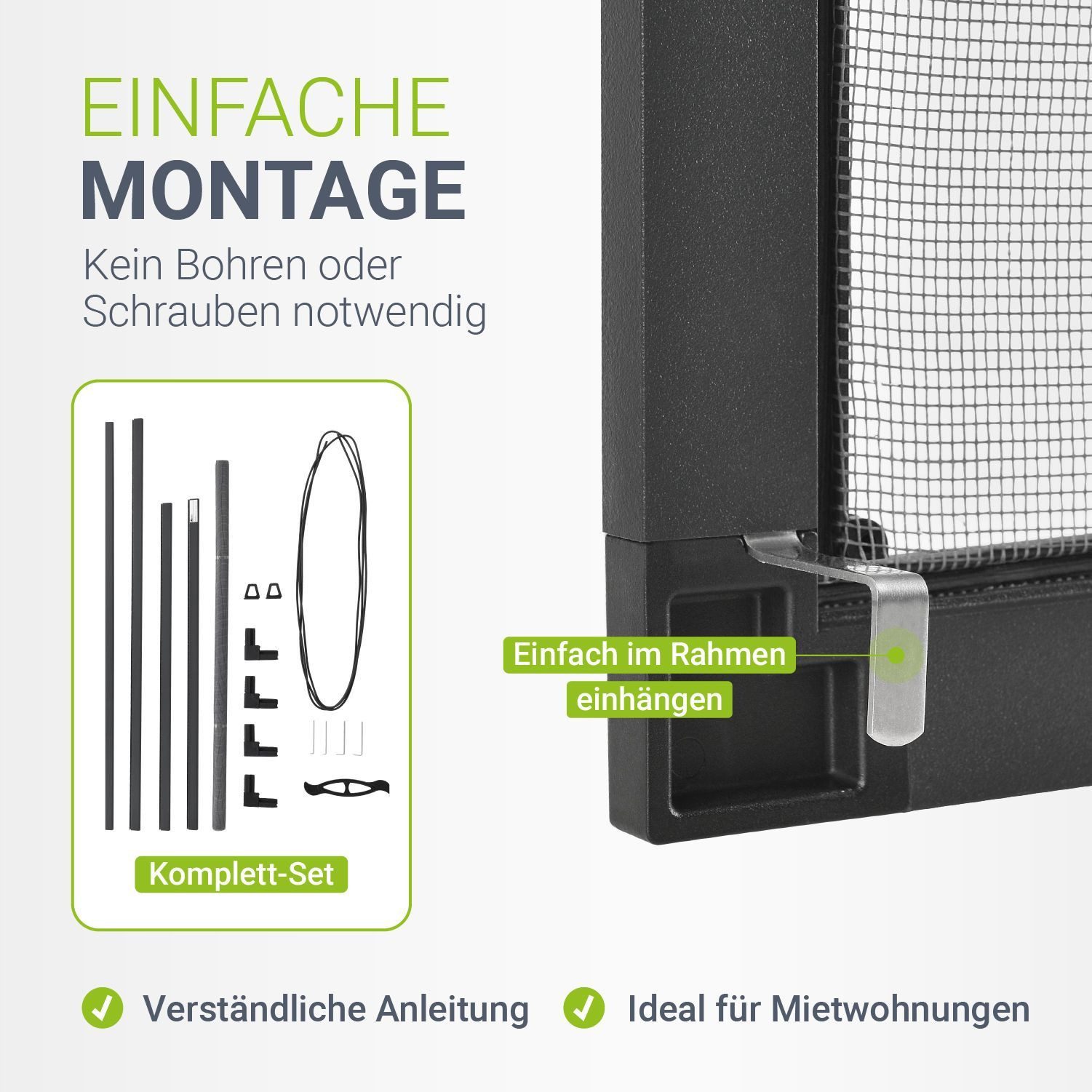 Juskys Insektenschutz-Fensterrahmen Fliegenschutzgitter, individuell kürzbar, pflegeleicht