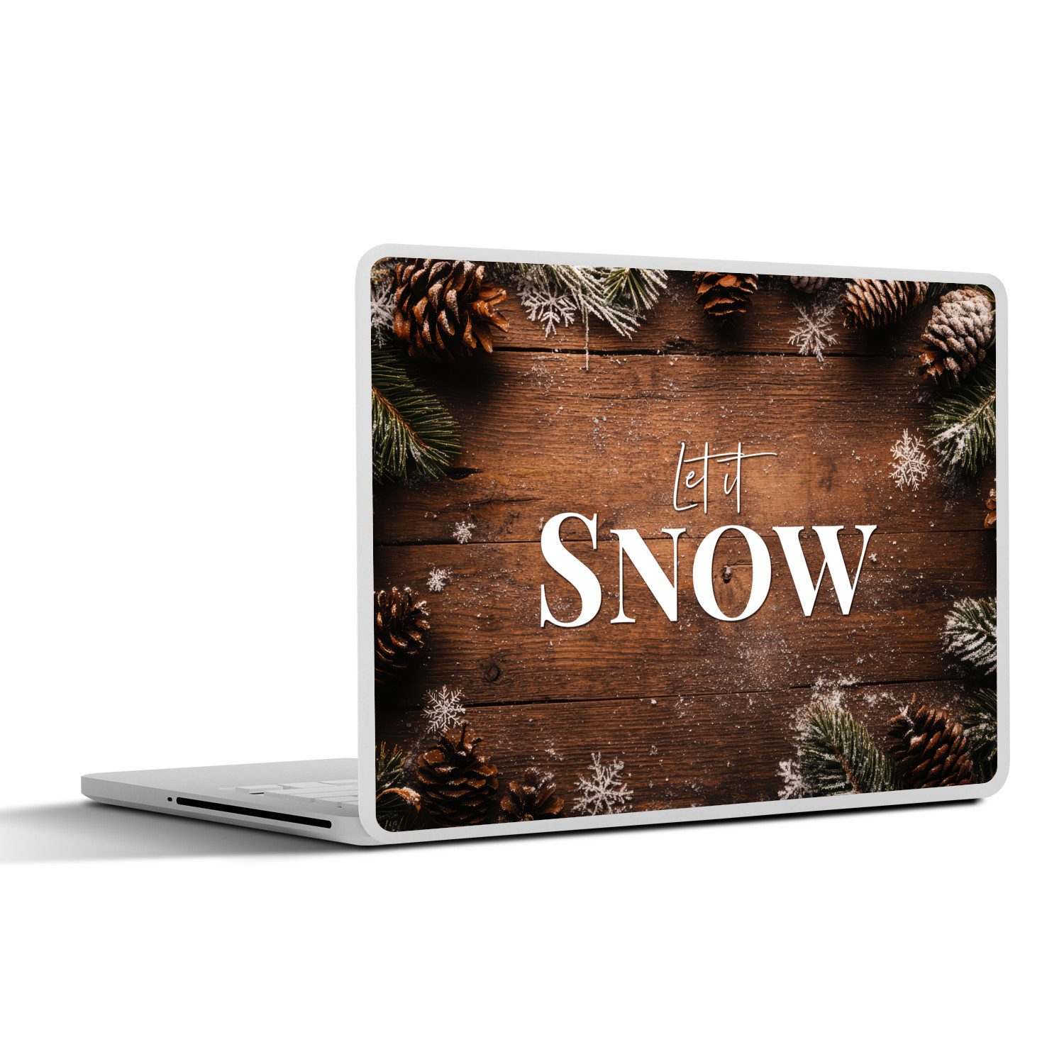 MuchoWow Laptop-Aufkleber Schnee - Holzoptik - Zitat - Let it snow, (1tlg), Laptop Folien Cover, Aufkleber, Sticker, Schutz vor Kratzern, 30x21 cm