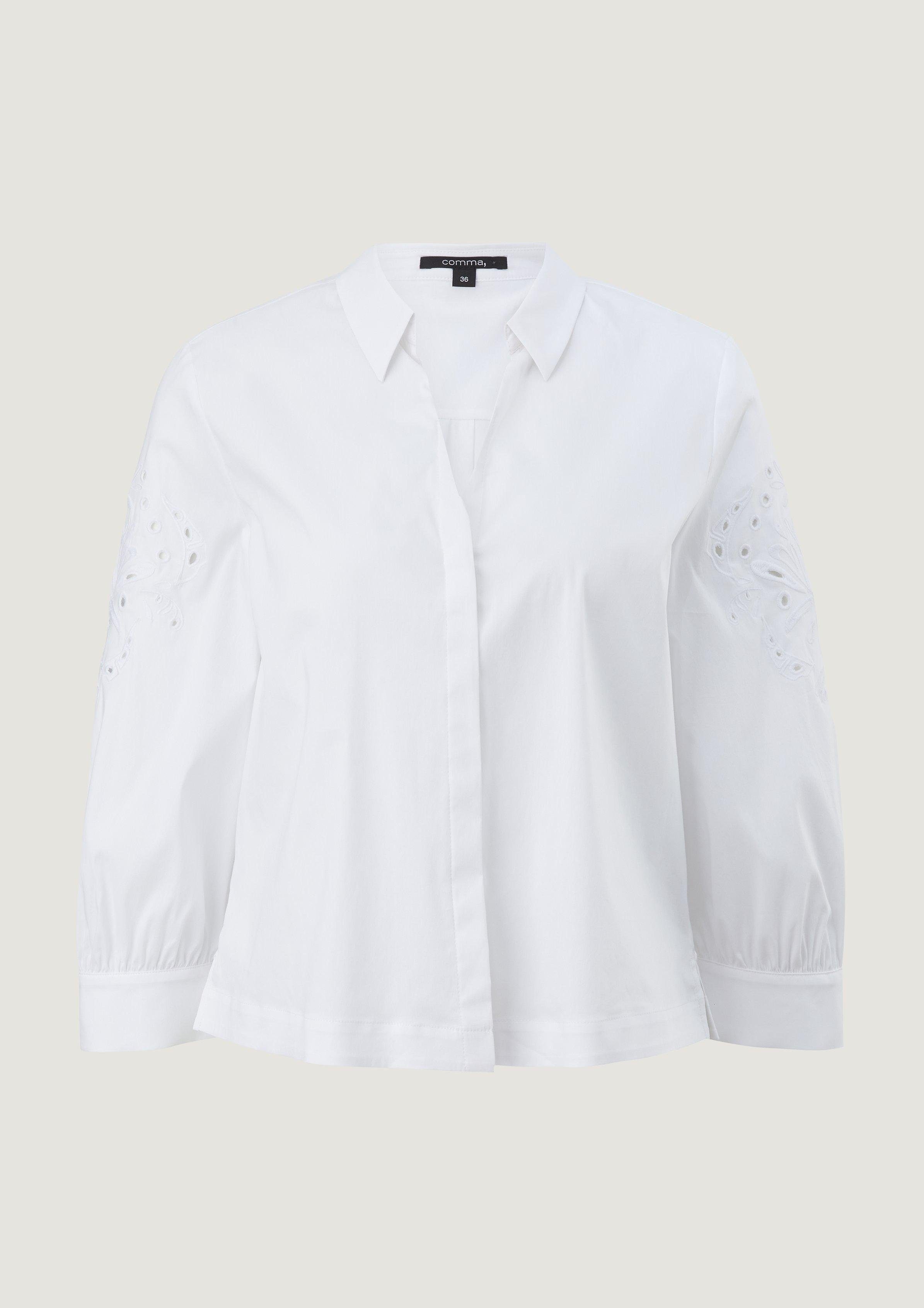 mit Lochstickerei Comma white Bluse Broderie Anglaise 3/4-Arm-Shirt