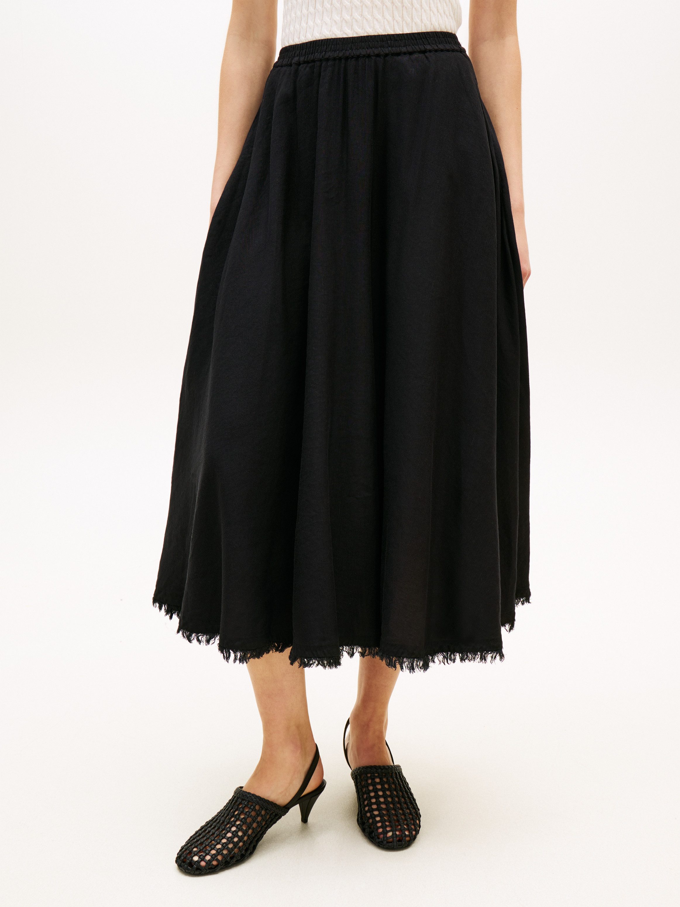 Tommy Hilfiger A-Linien-Rock VIS/LINEN VOLUME MIDI SKIRT Leinen-Mix mit feinen Falten, Relaxed Fit