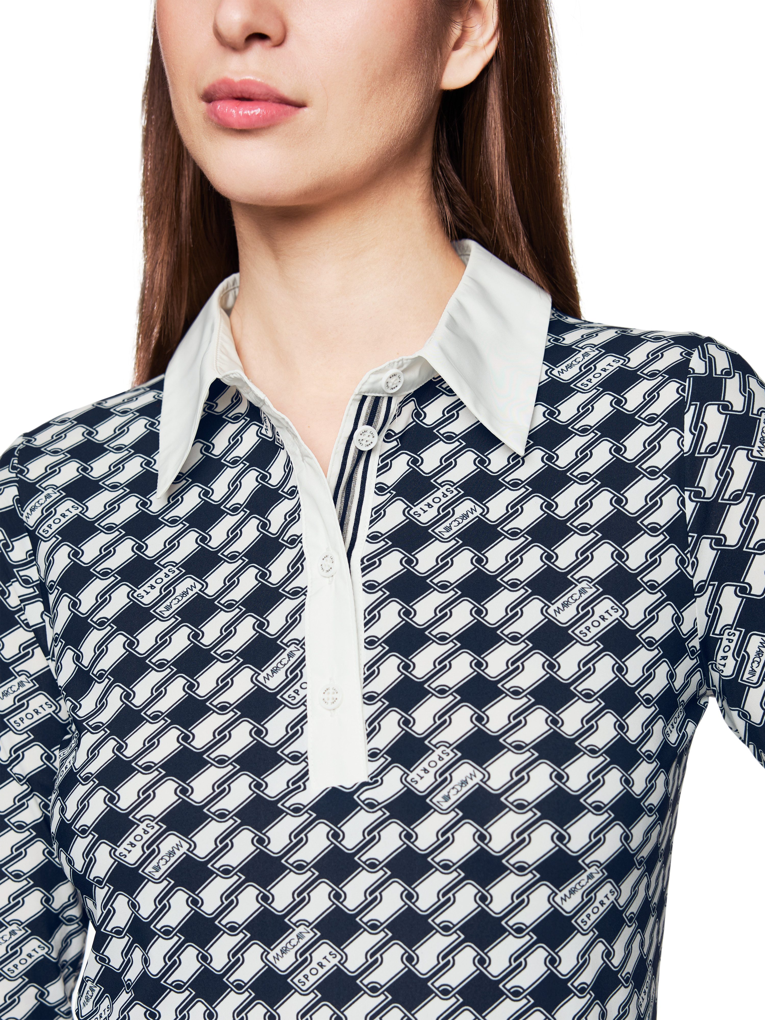 Marc Cain Langarm-Poloshirt Logomania Premium Damenmode unifarbener Kragen, günstig online kaufen