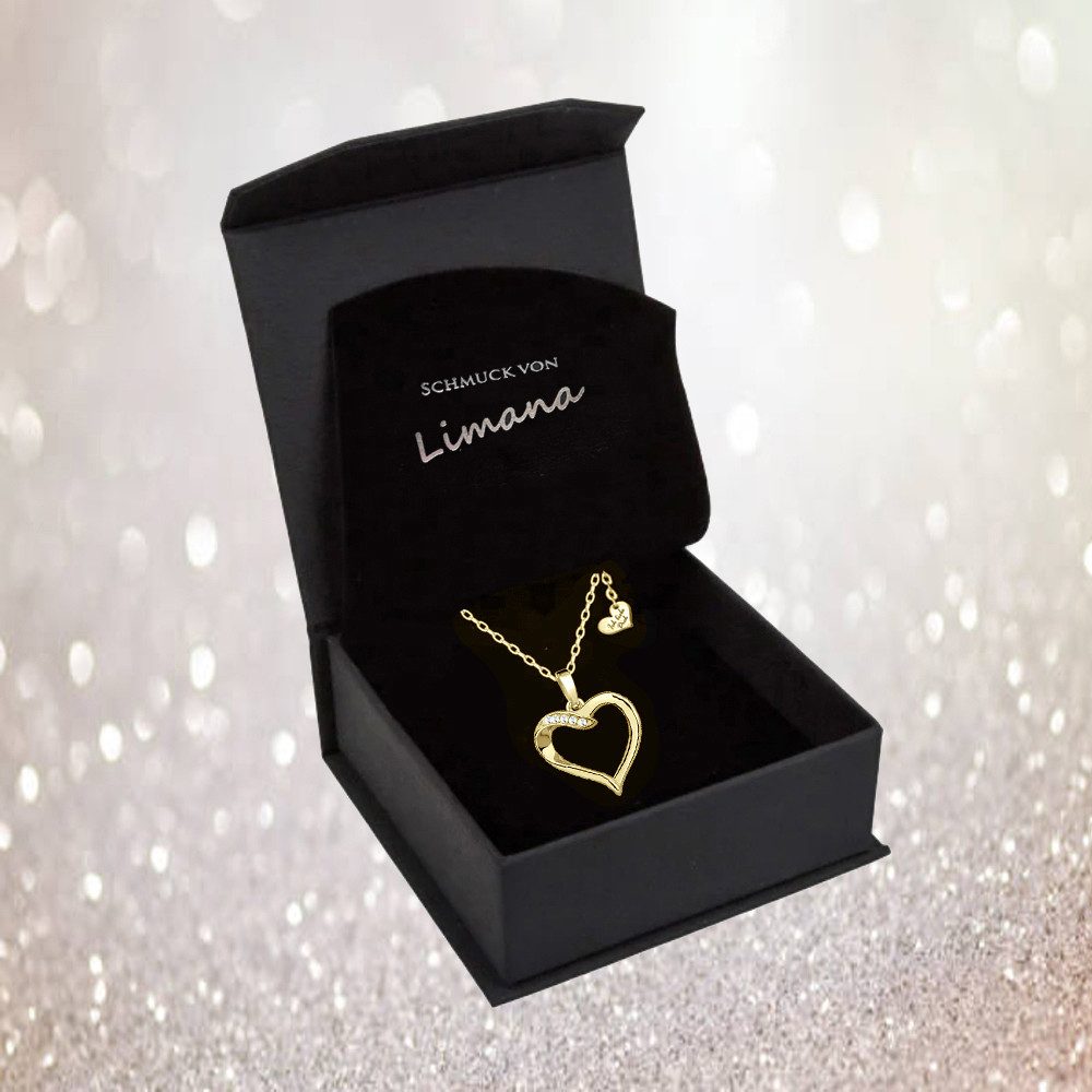 Limana Herzkette Herz Kette Silber Damen 925 gold Mama Ich liebe Dich Gravur stilvoll (Ich liebe Dich Gravur, inkl. Geschenkdose- und Tasche Valentinstag Muttertag Weihnachten), Geschenk für Frauen Damen Ehefrau Freundin Mama Silberkette