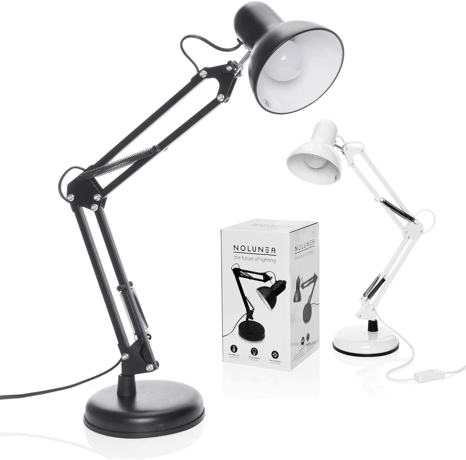 Nolunea LED Schreibtischlampe Retro Arbeitsplatzlampe Leselampe, LED  wechselbar, Tischlampe, Gelenk-Arm