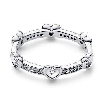 Pandora Fingerring PANDORA Ring aus 925er Silber mit Herzen und Zirkonia