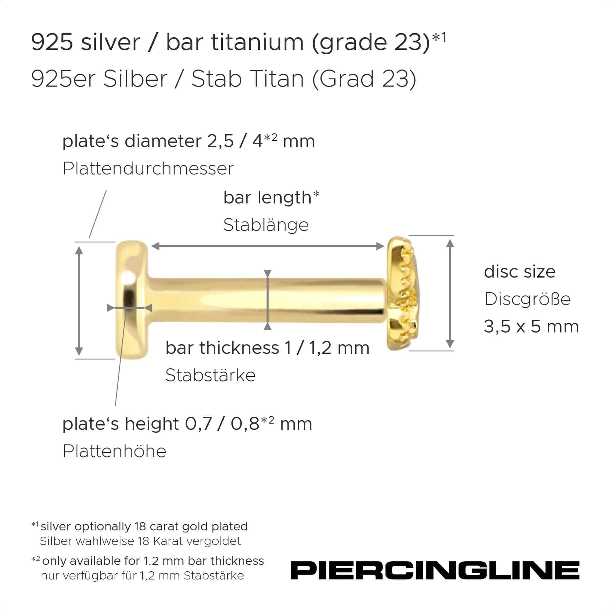 PIERCINGLINE Piercing-Set Titan Labret mit Innengewinde + 925er Silber Aufsatz SCHMETTERLING (Labrets, 1-tlg)